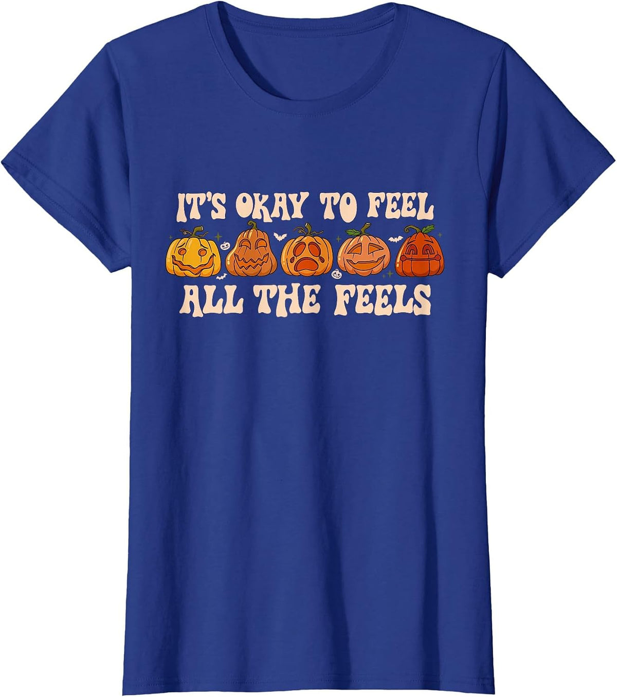 It's Okay to Feel Mental Health Fall Pumpkin Halloween T-Shirt - Royal Blue