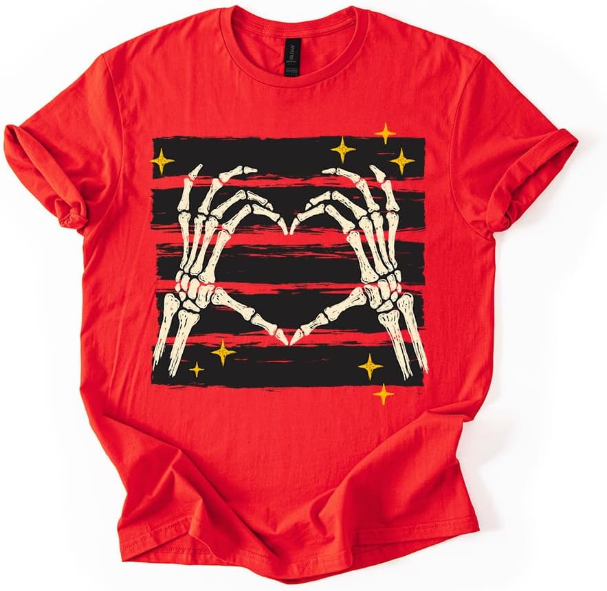 Skeleton Retro Halloween Graphic Tee - Red
