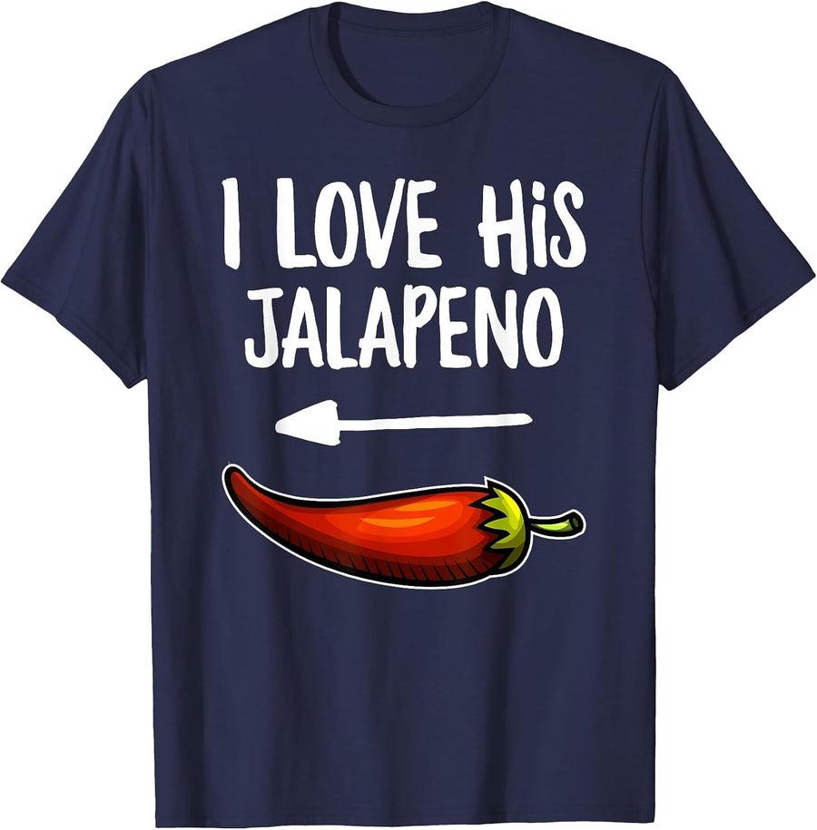 I Love His Jalapeno Mexican Cinco De Mayo Matching Couple T-Shirt - Navy Blue