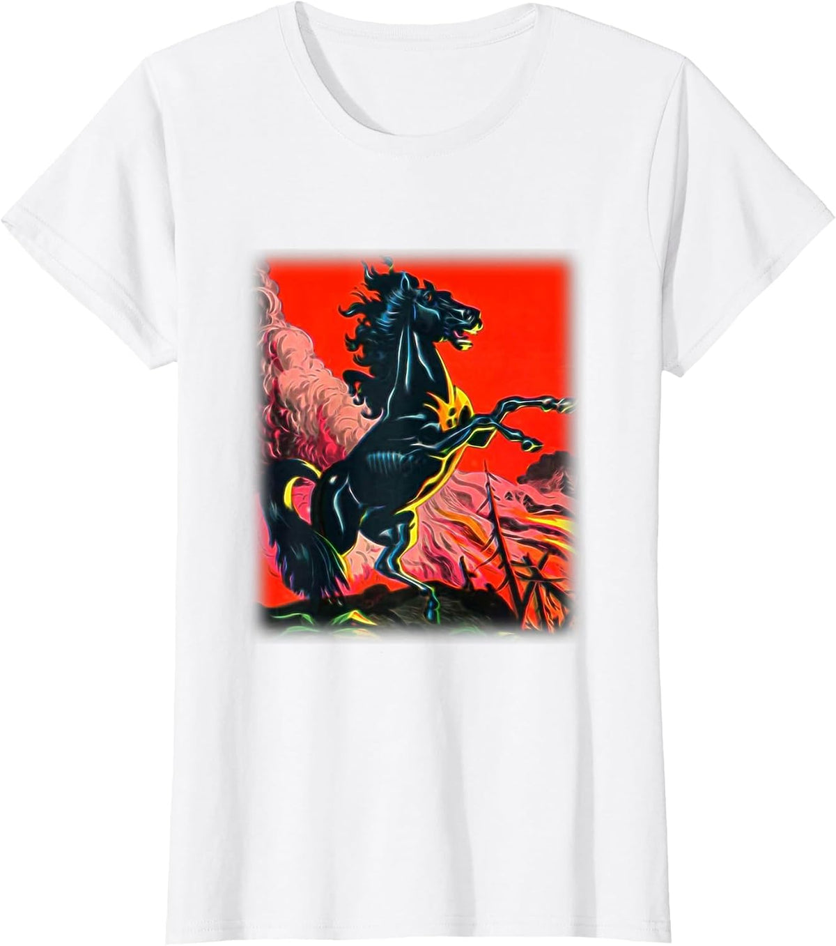 Black Horse Shirt, Colorful Stallion Tshirt for Horse Lovers T-Shirt - White