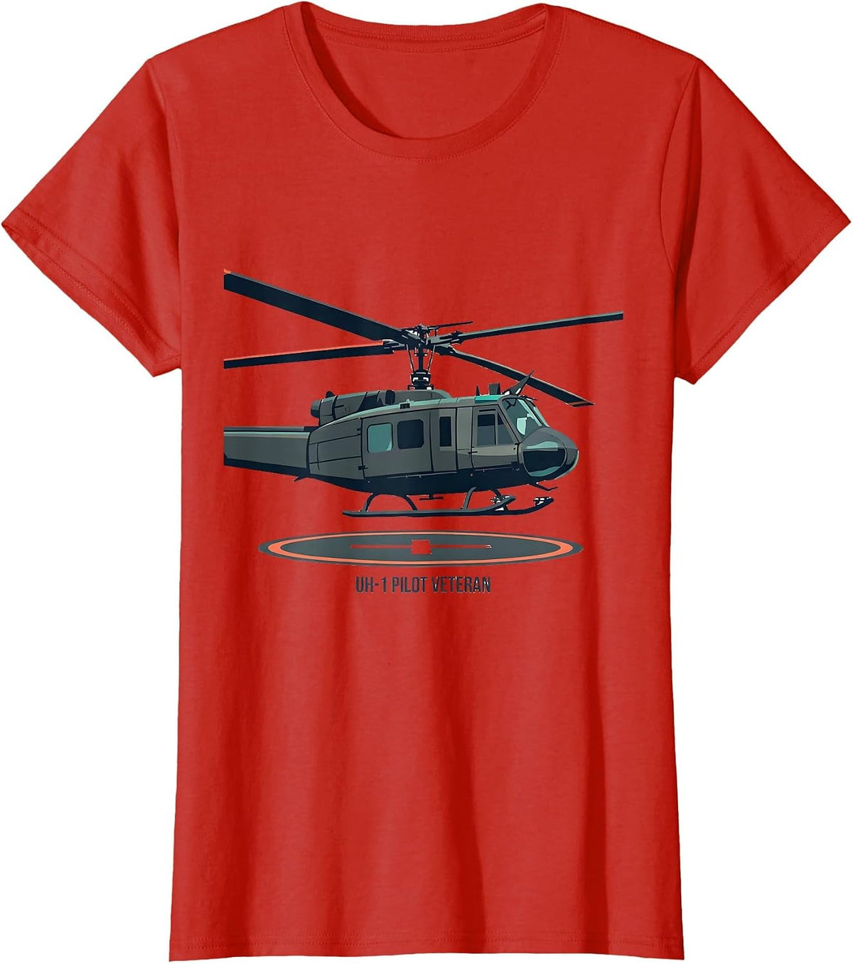 UH-1 Pilot Veteran Flat Vector Military Aviation Veteran T-Shirt - Red