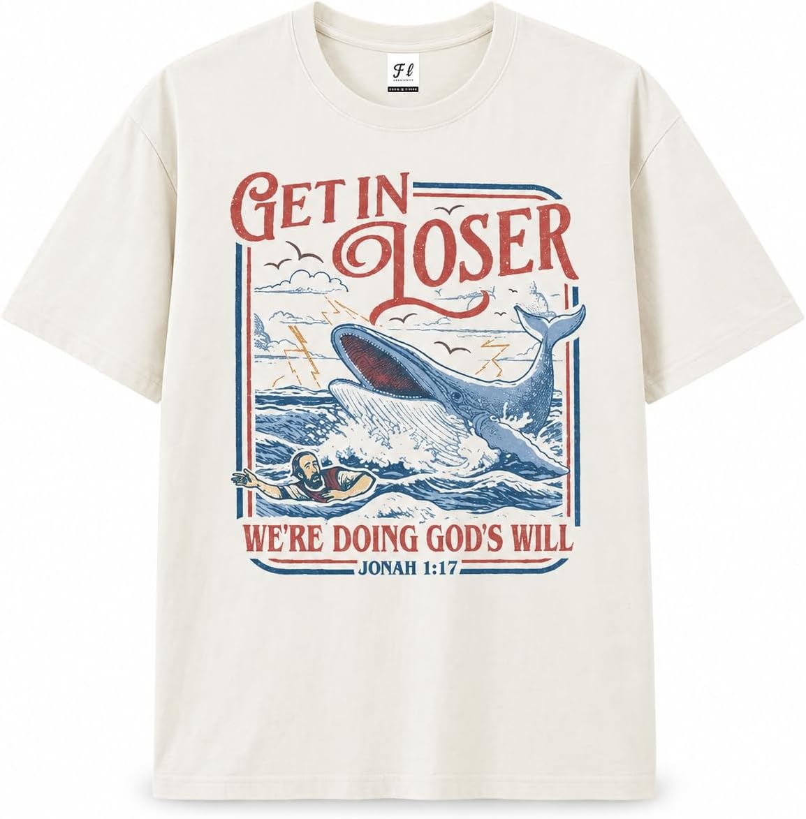Funny Christian Bible T-Shirt, Retro Jonah and the Whale Tee, Bible Verse Gift, Christian Graphic Tee Beige - Beige