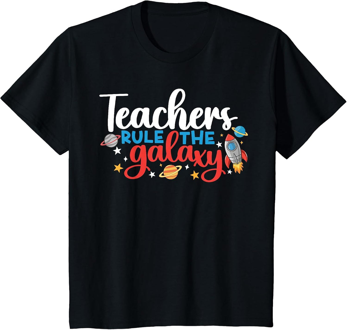 Space Lover Teacher Life Back to School Space Rocket T-Shirt - Black