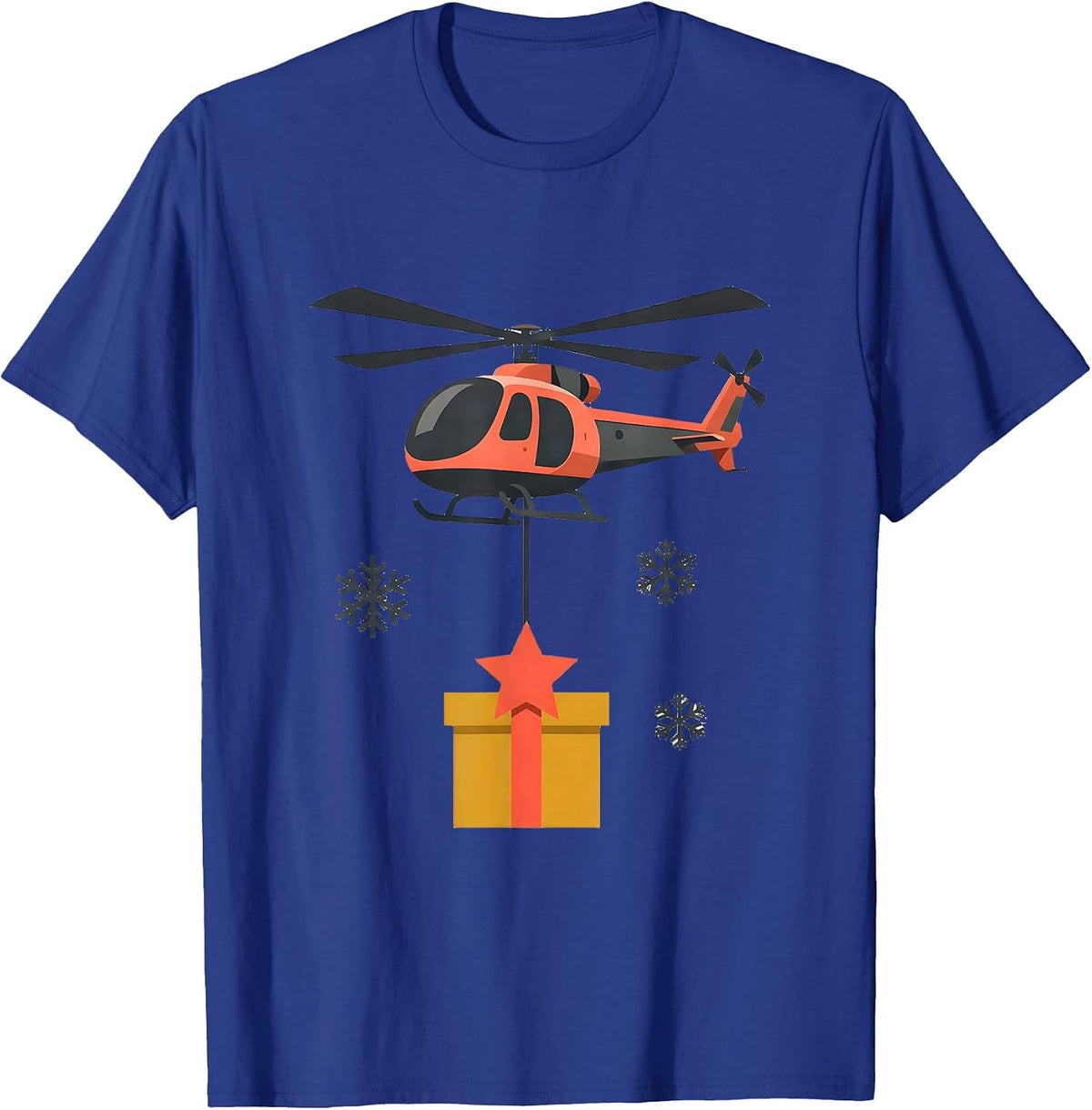 Men's Midcentury Helicopter Star-Bowed Present Aviator Christmas T-Shirt - Royal Blue