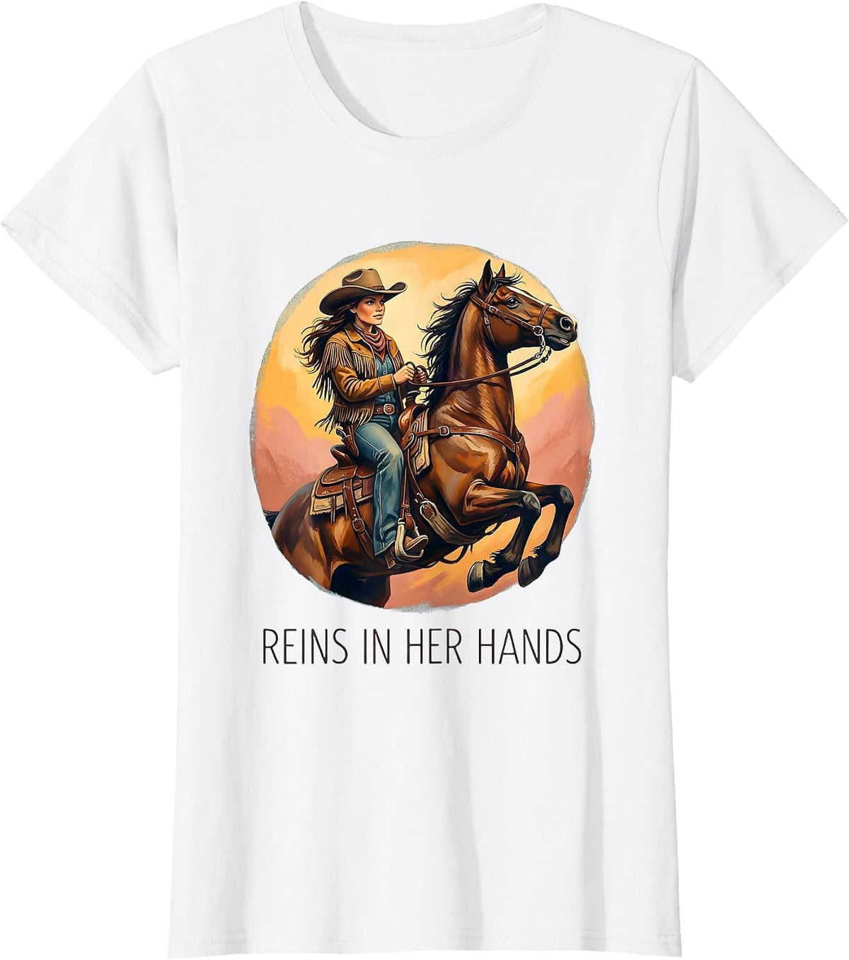 Women's Reins In Her Hands Cowboy Western Design T-Shirt - White