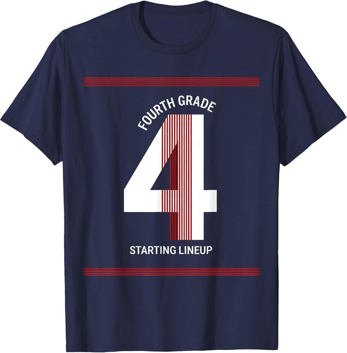 Team 4 Fourth Grade Starting Lineup Playful Sports Team T-Shirt - Navy Blue