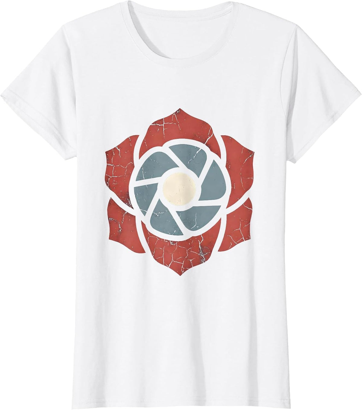 Red Rose Blue Petals Patriotic Floral Design T-Shirt - White