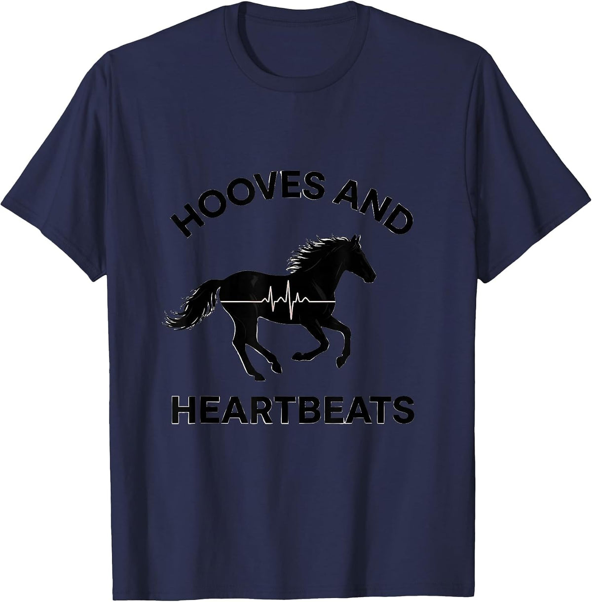Hooves and Heartbeats Horse Lover Design T-Shirt - Navy Blue