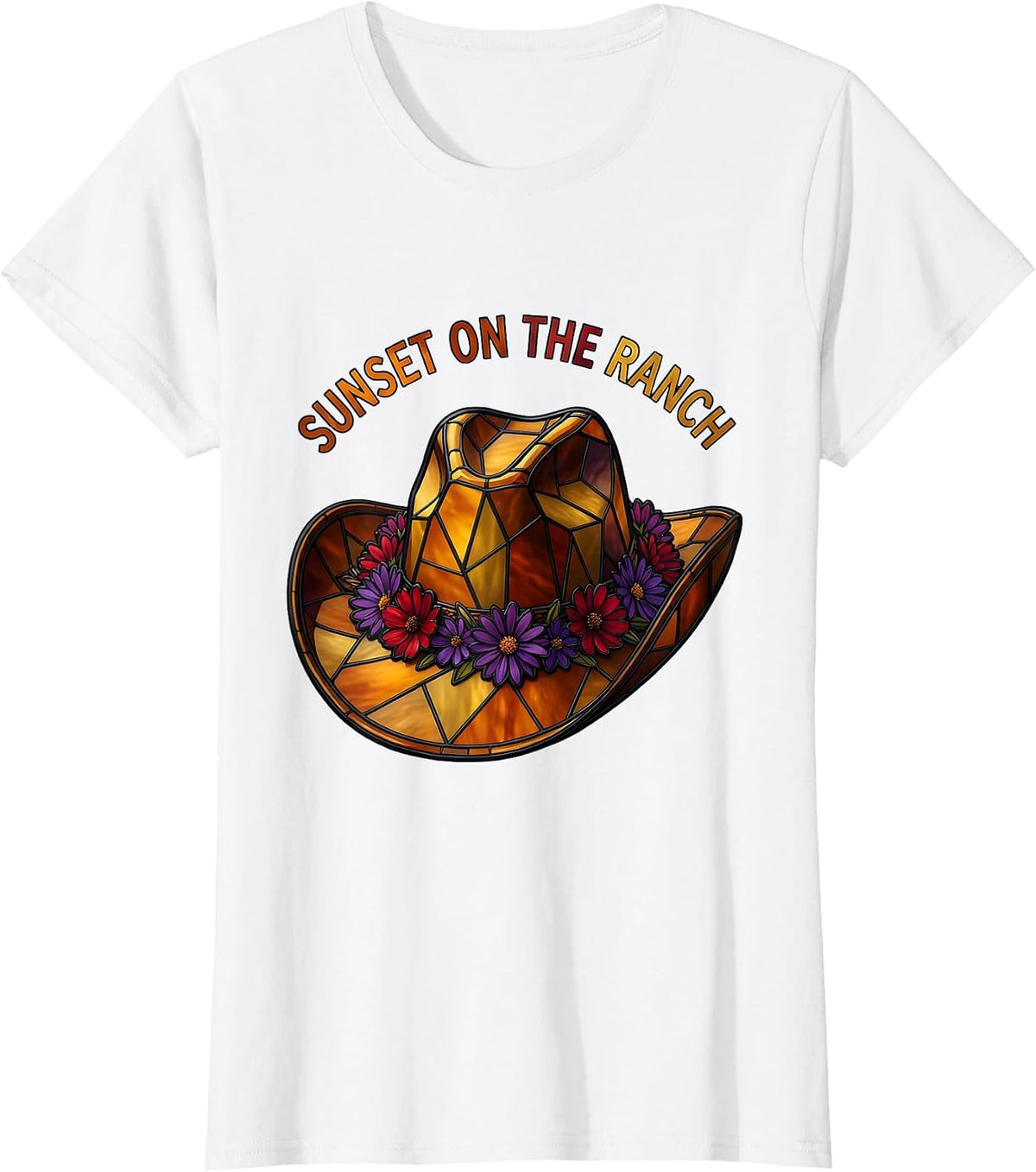 Sunset on the Ranch Western Design T-Shirt - White