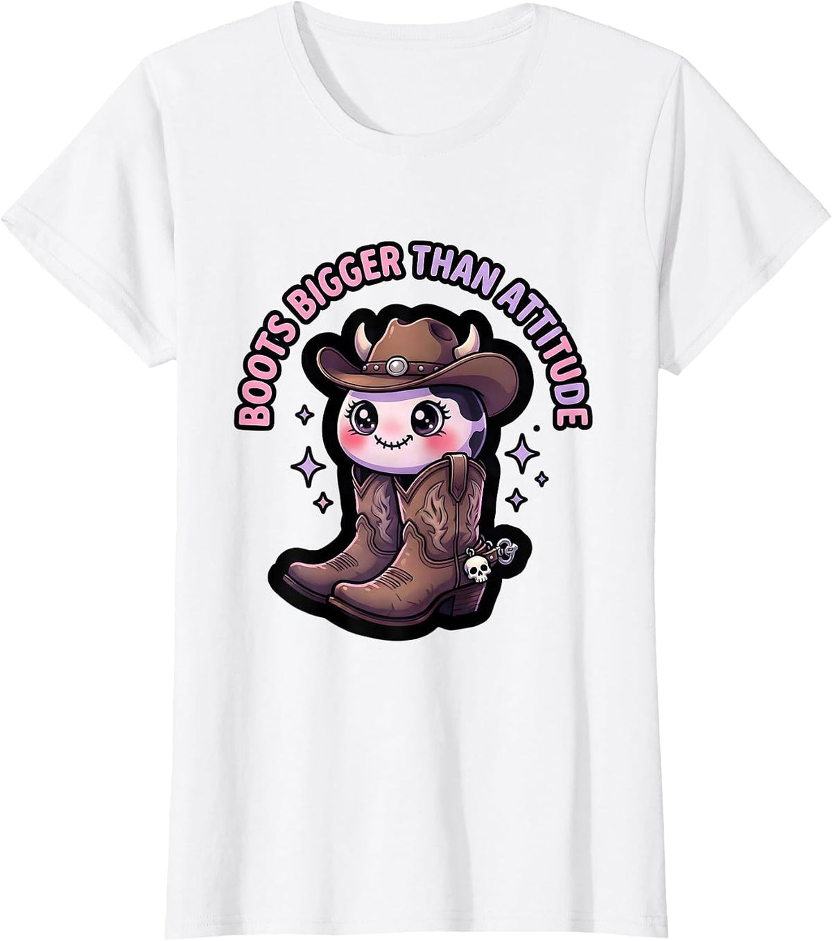 Boots Bigger Than Attitude Cowgirl Design T-Shirt - White