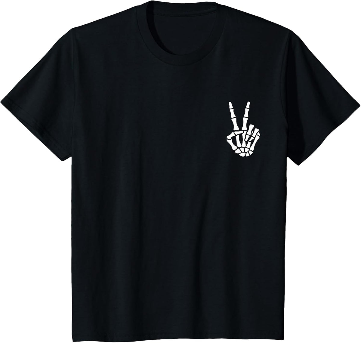 Skeleton Hand Peace Sign Bone Halloween Pocket Skeleton T-Shirt - Black