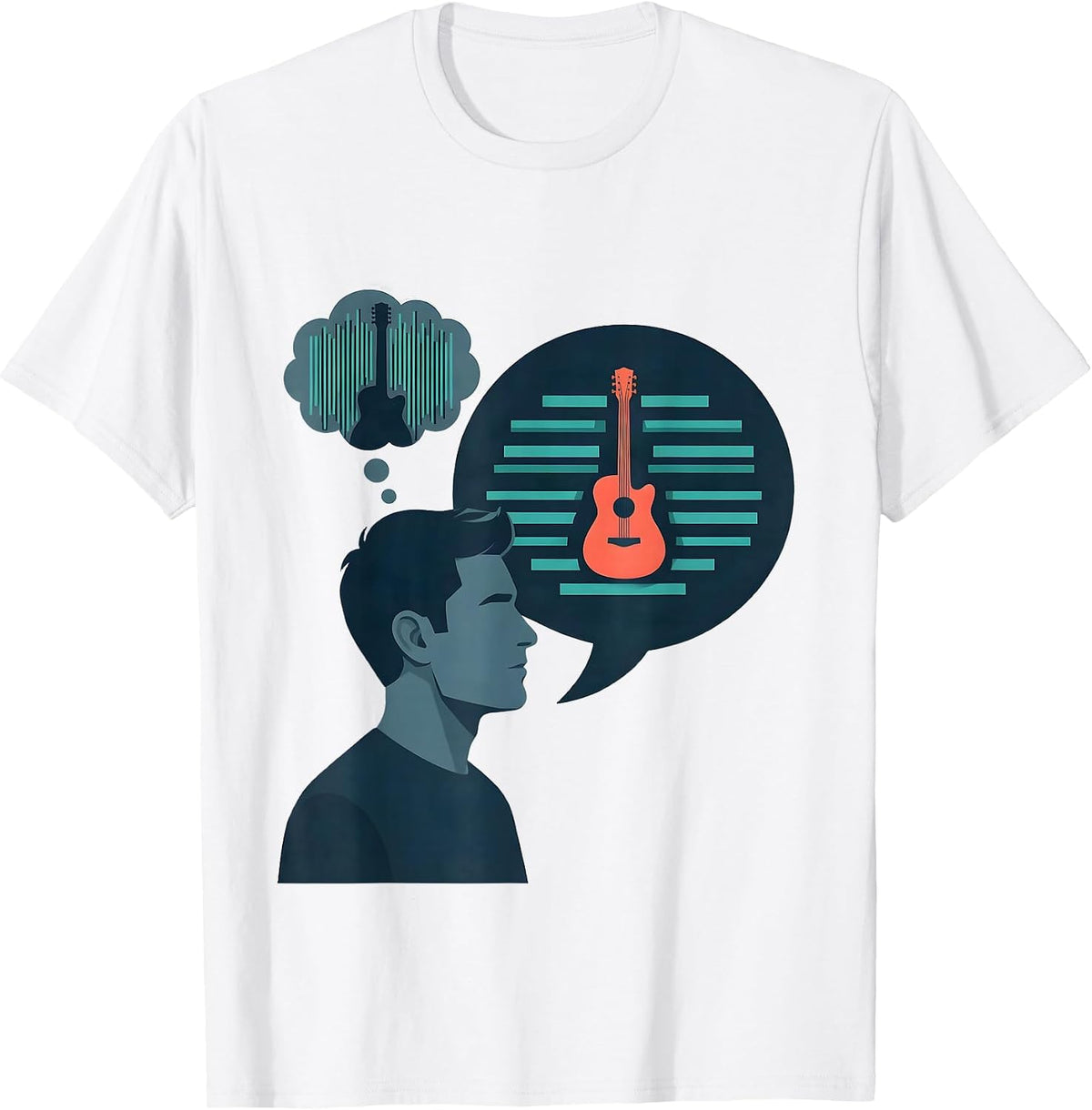 Men's Musician Inner Monologue Flat Vector Guitarist Humor T-Shirt - White