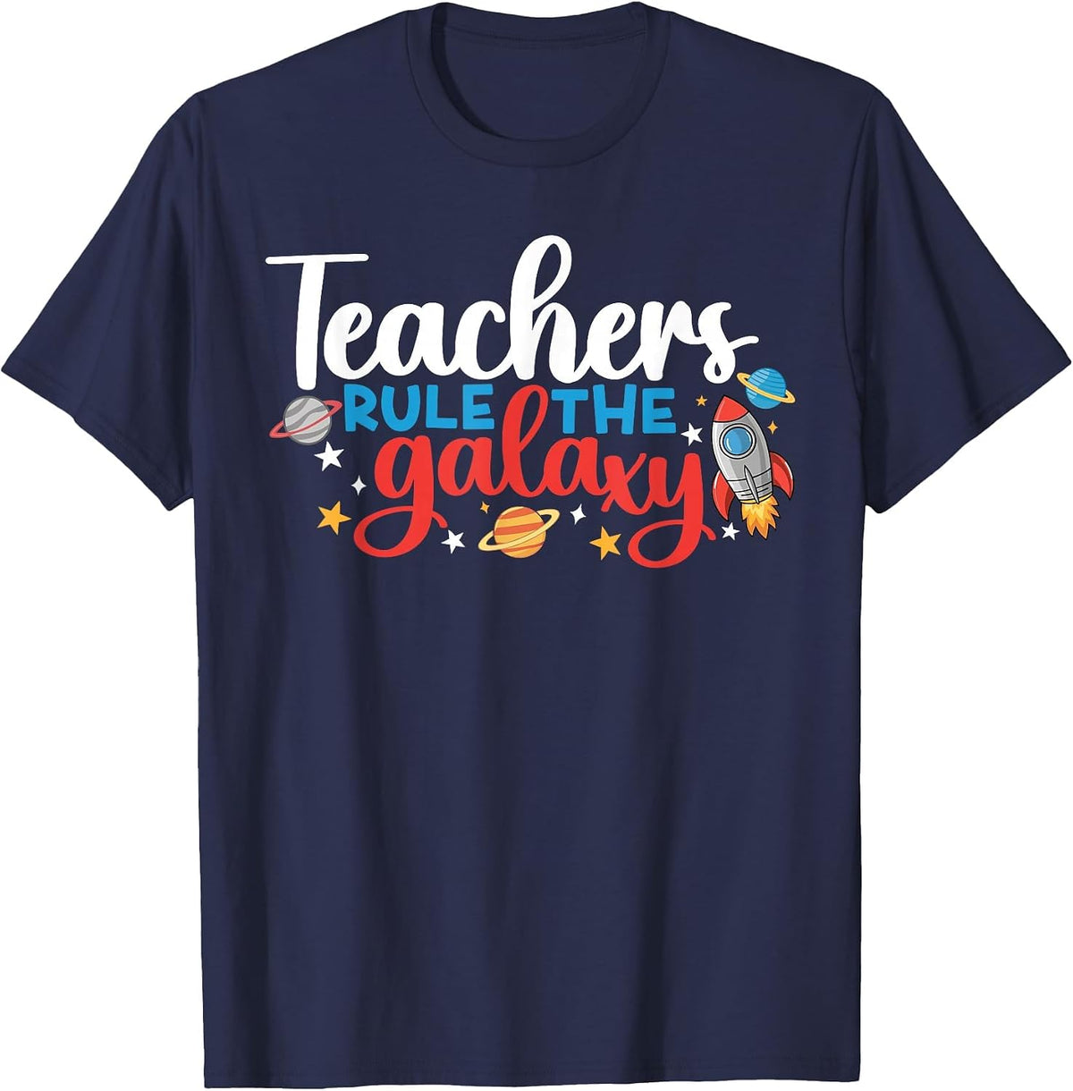 Space Lover Teacher Life Back to School Space Rocket T-Shirt - Navy Blue