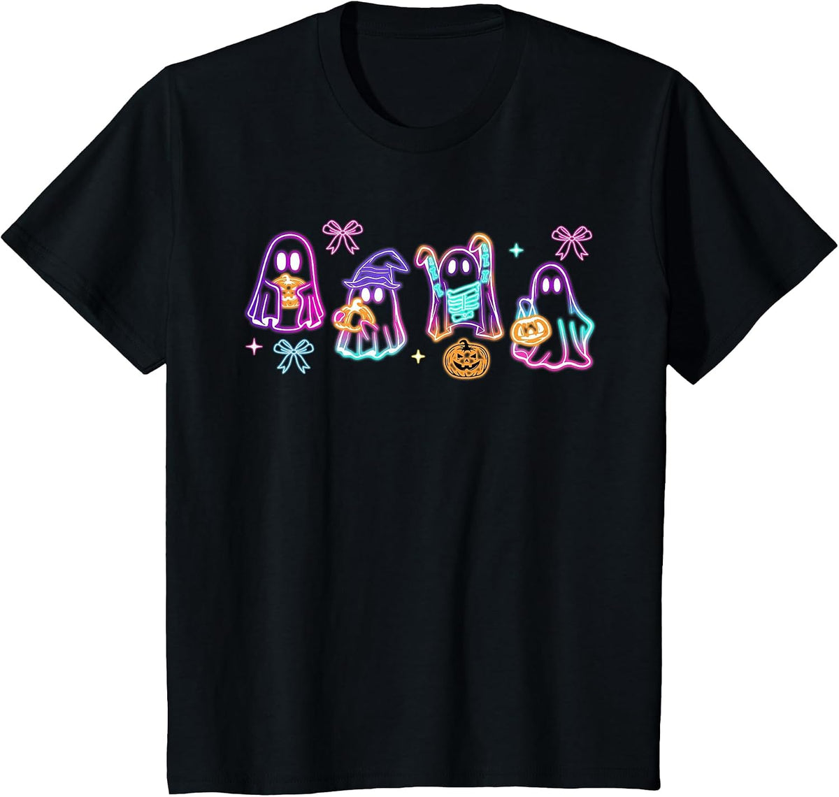 Funny Spooky Season Cute Boo Ghost Glow in Halloween Night T-Shirt - Black