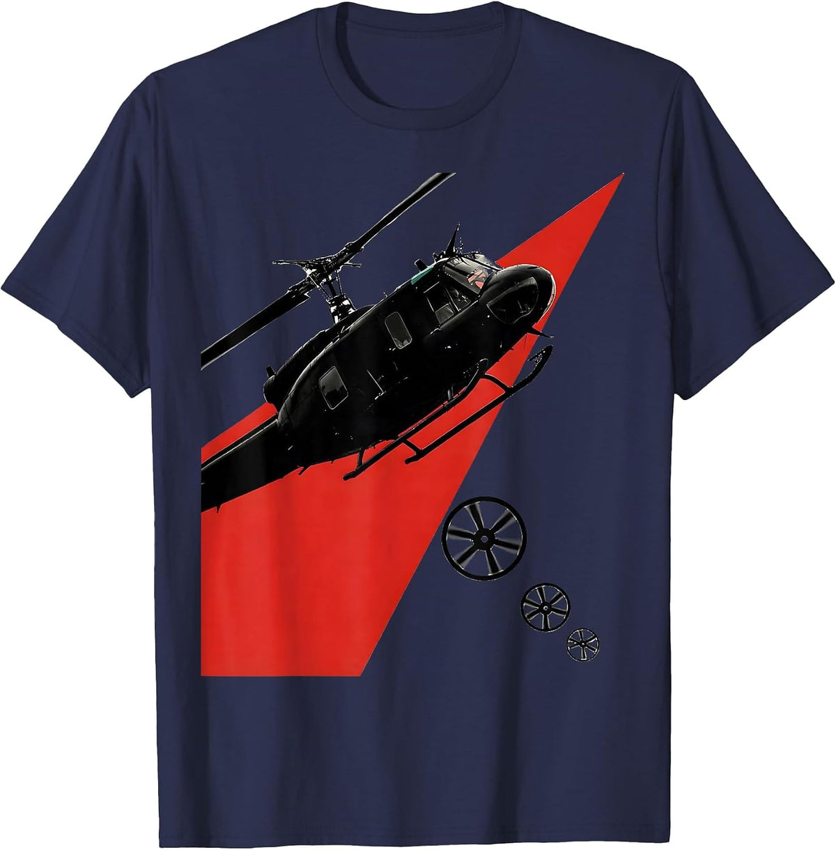 Huey Helicopter Silhouette Military Veteran Aviation Pride T-Shirt - Navy Blue