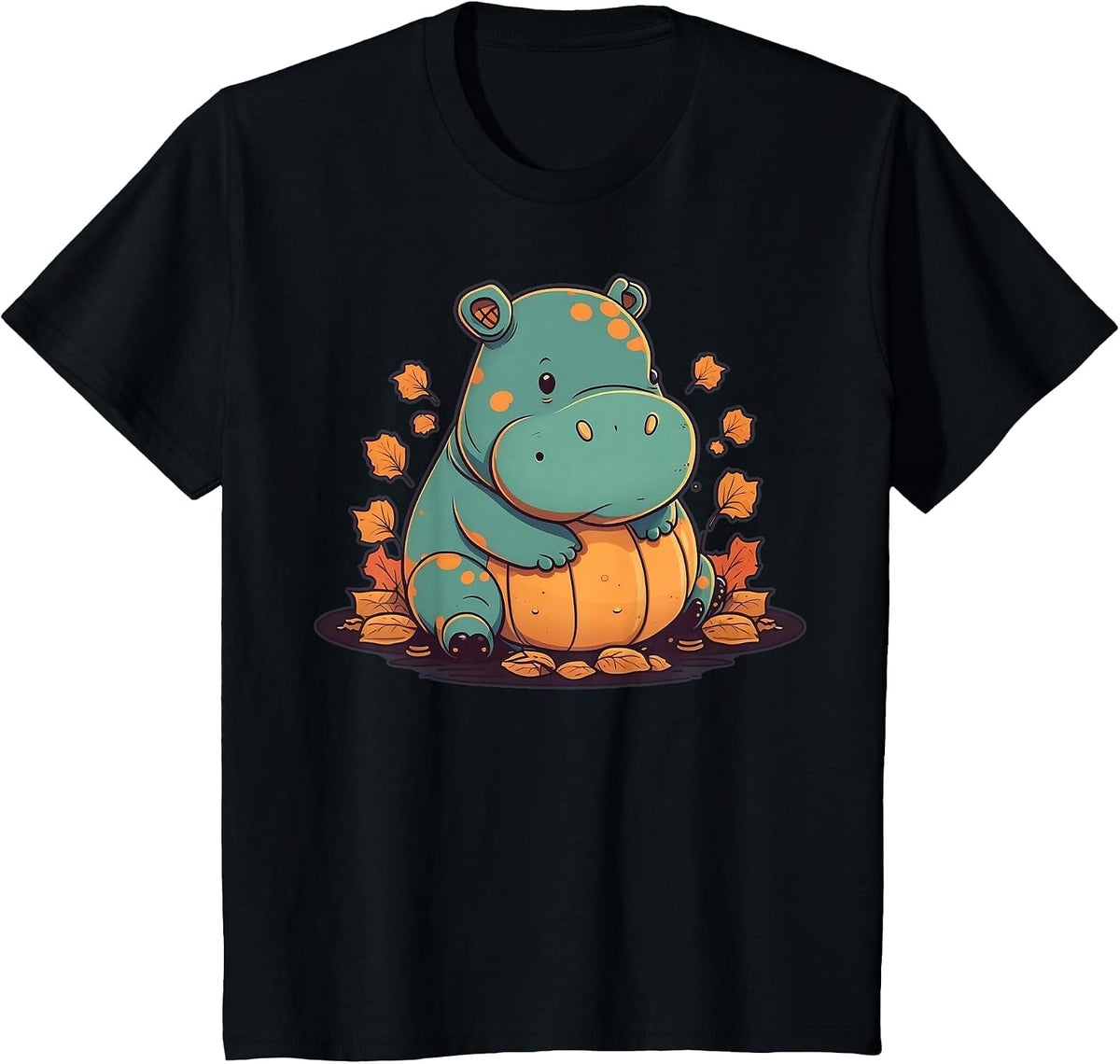 Pumpkin Hippopotamus Costume on Hippo Halloween T-Shirt - Black