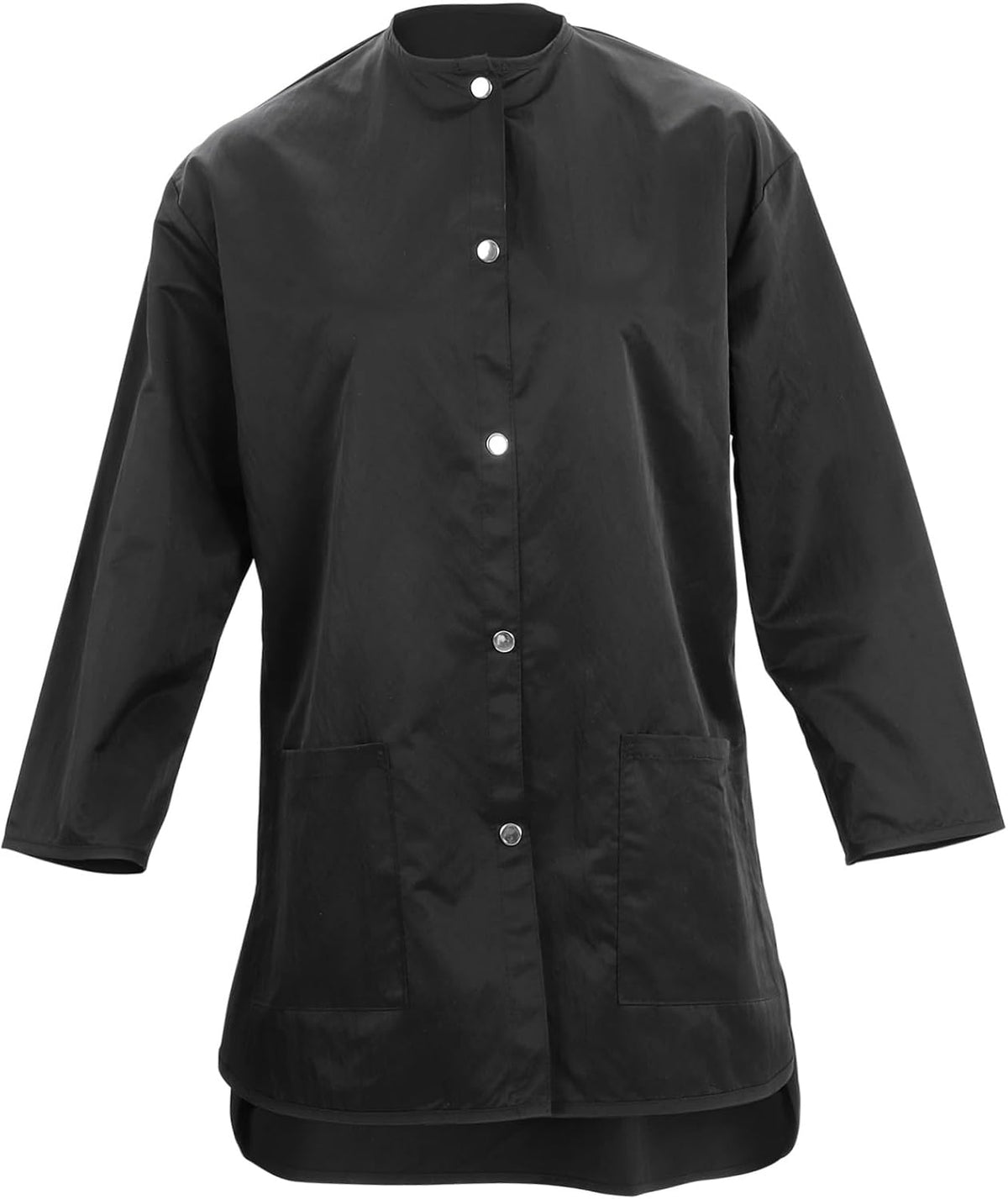 Long Sleeve Work Smock for Salon Worker, Black Fiber Uniform - As Pictured