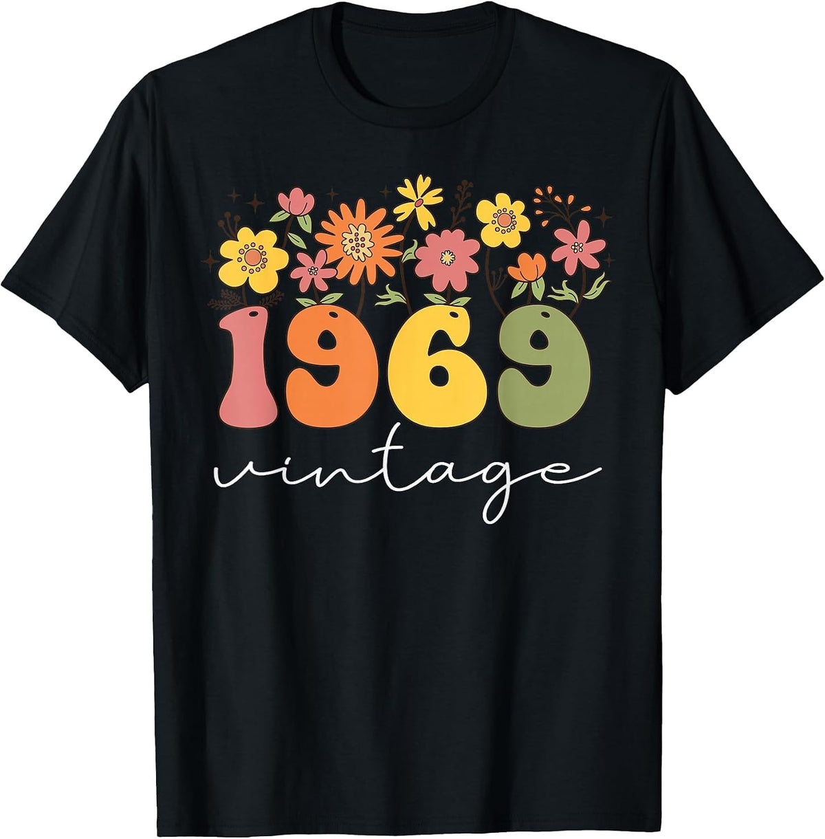 1969 Vintage Floral 54th Birthday Women Girls Wildflower T-Shirt - Black