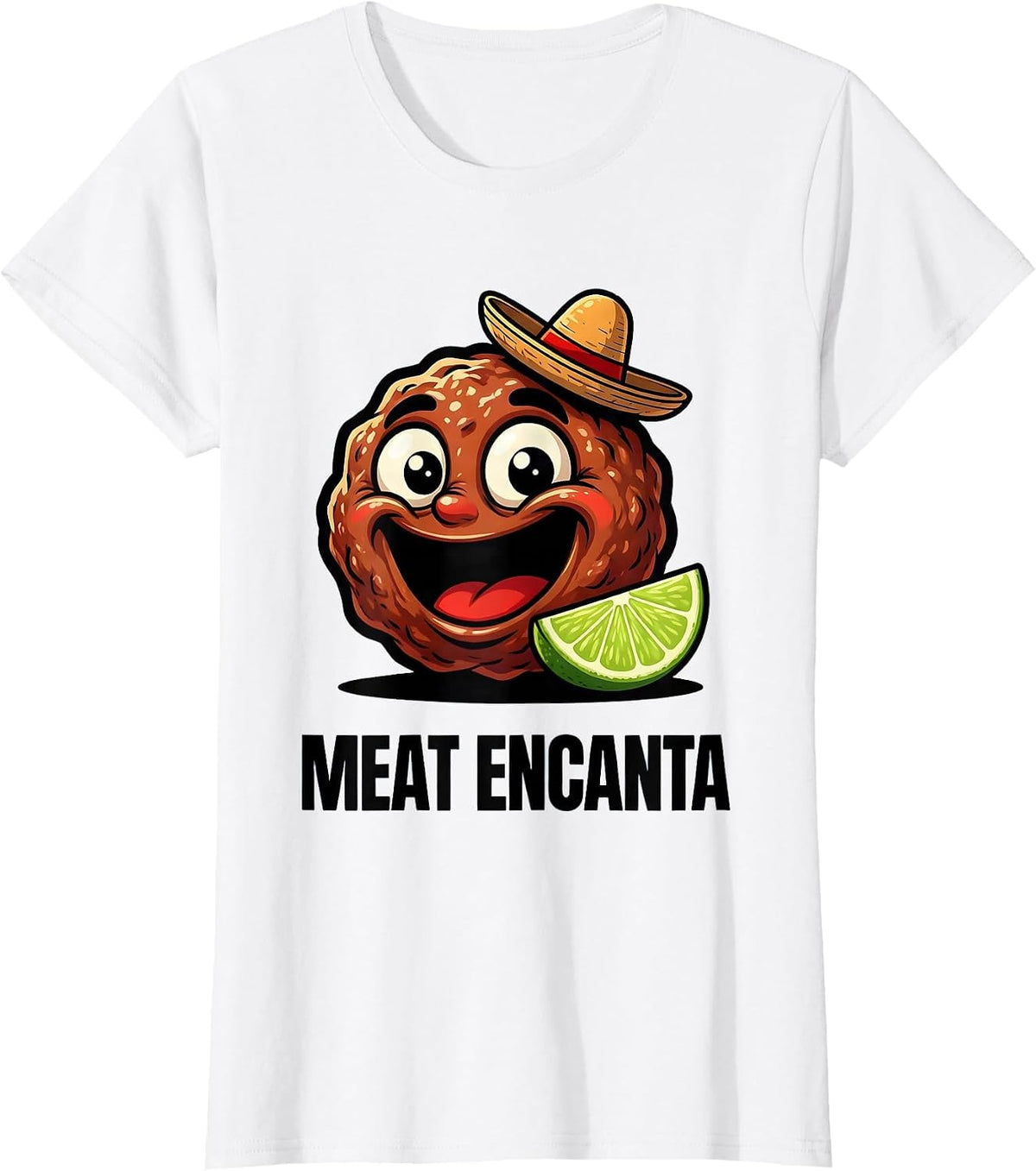 Women's Meat Encanta Cartoon Funny Cinco De Mayo Spanish Pun Party T-Shirt - White