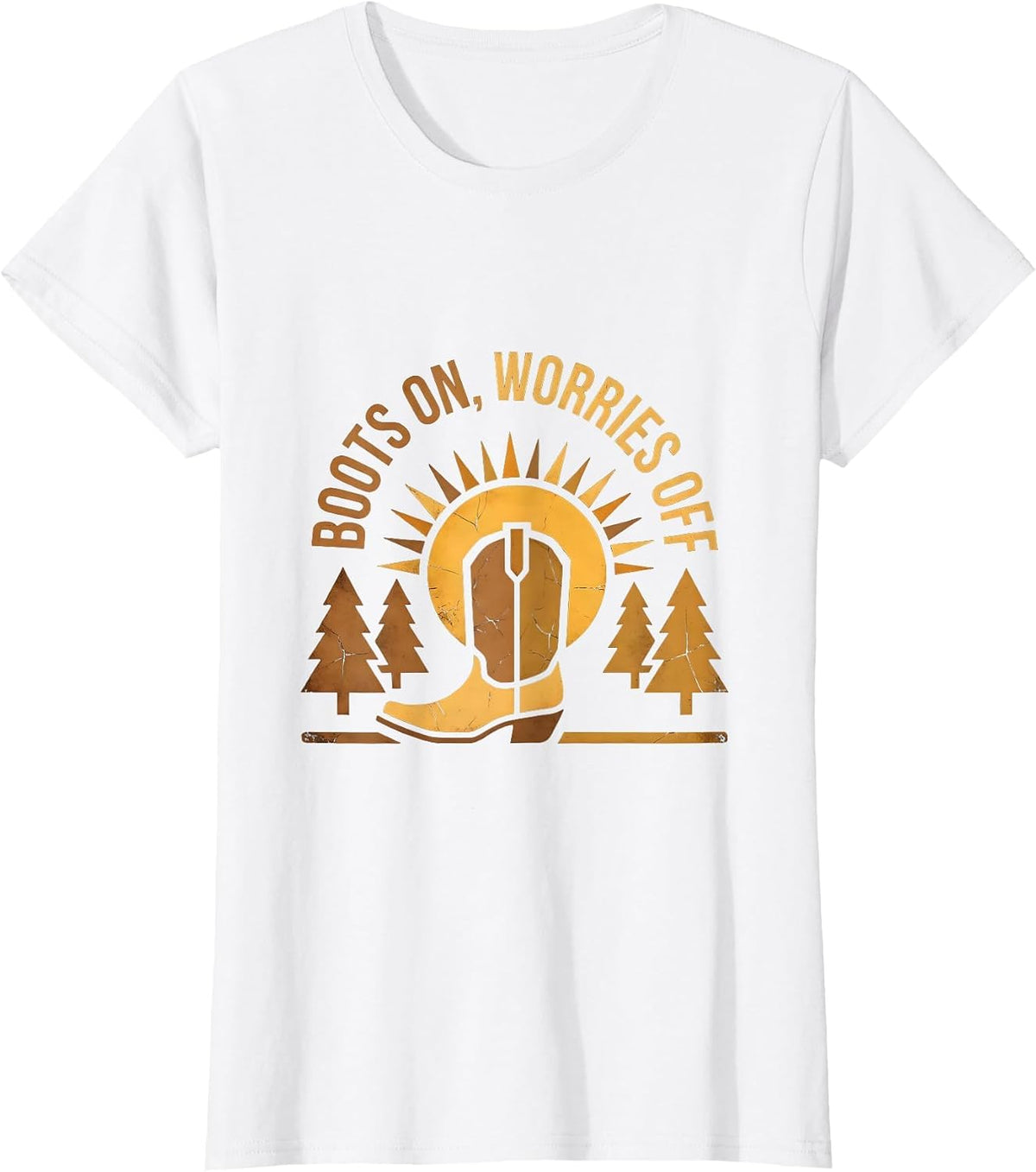 Women's Boots On Worries Off Country Music Design T-Shirt - White