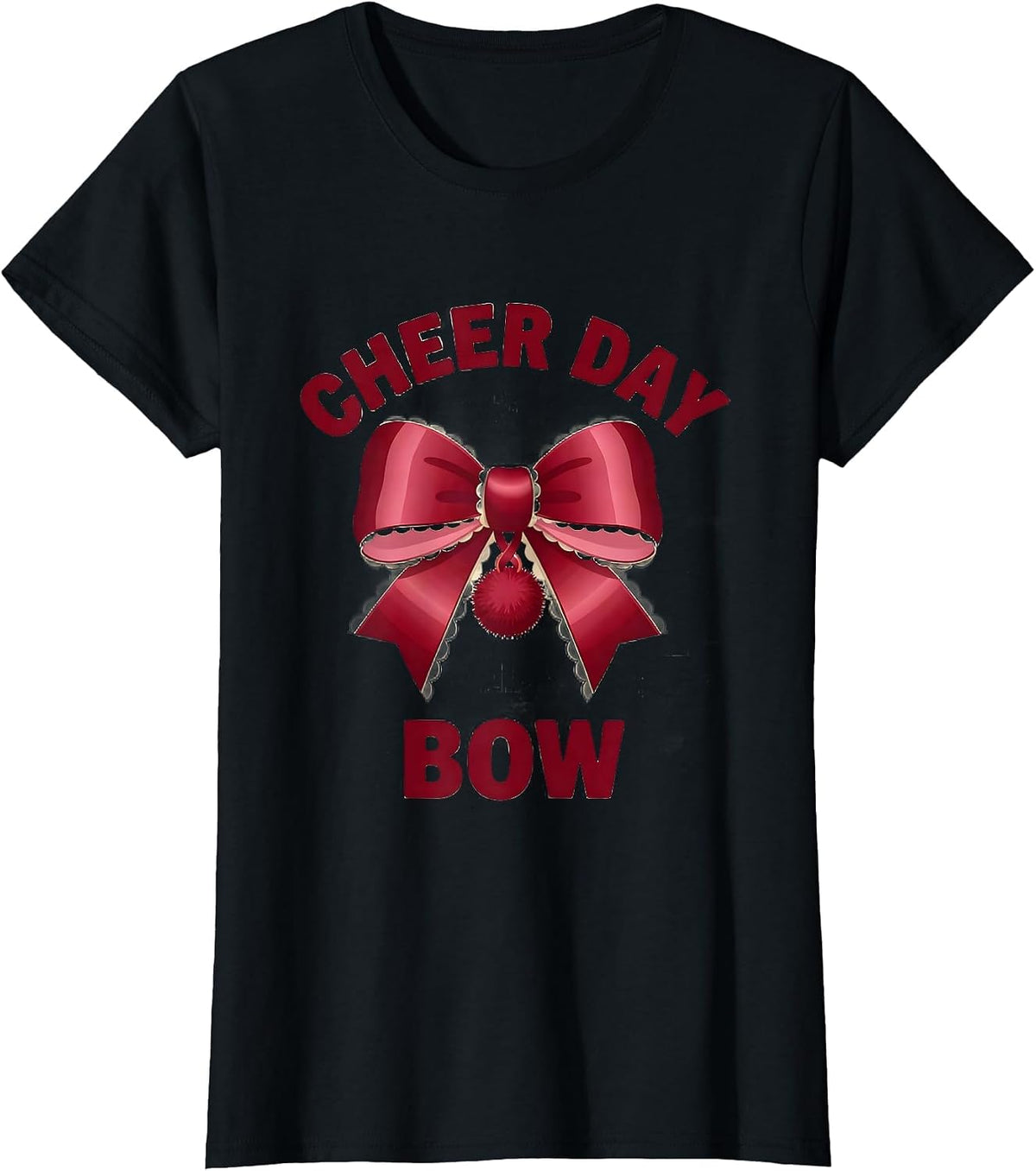 Women's Cheer Day Bow Coquette Ribbon State Pride Sport Gift T-Shirt - Black