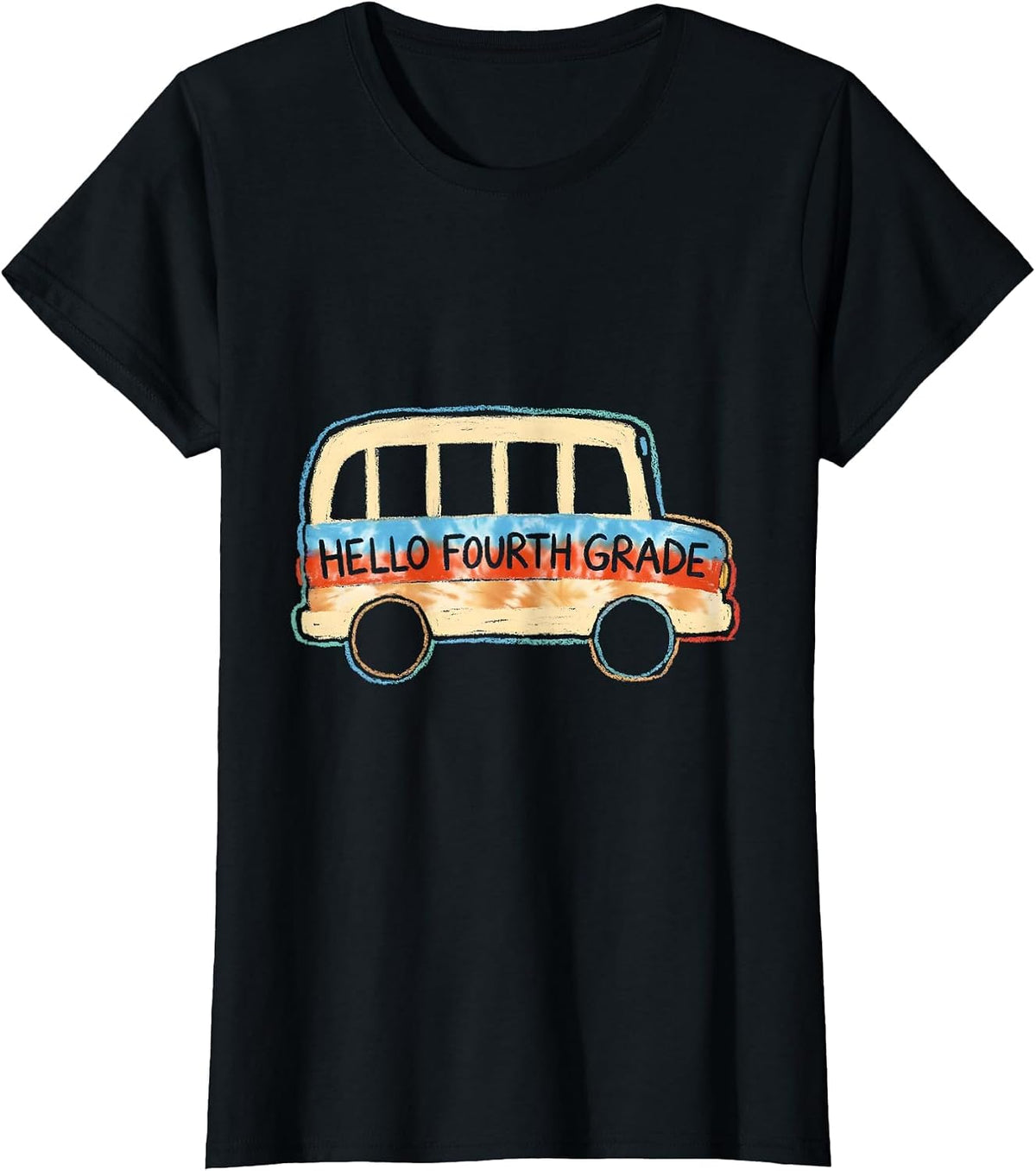Women's Hello Fourth Grade Naive Kidcore Back To School Grade Level T-Shirt - Black