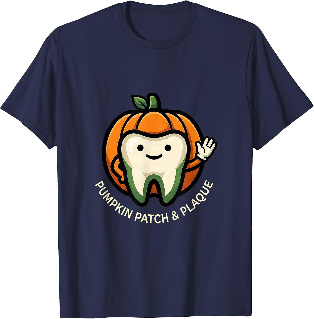 Pumpkin Patch & Plaque Funny Dental Hygienist Halloween T-Shirt - Navy Blue