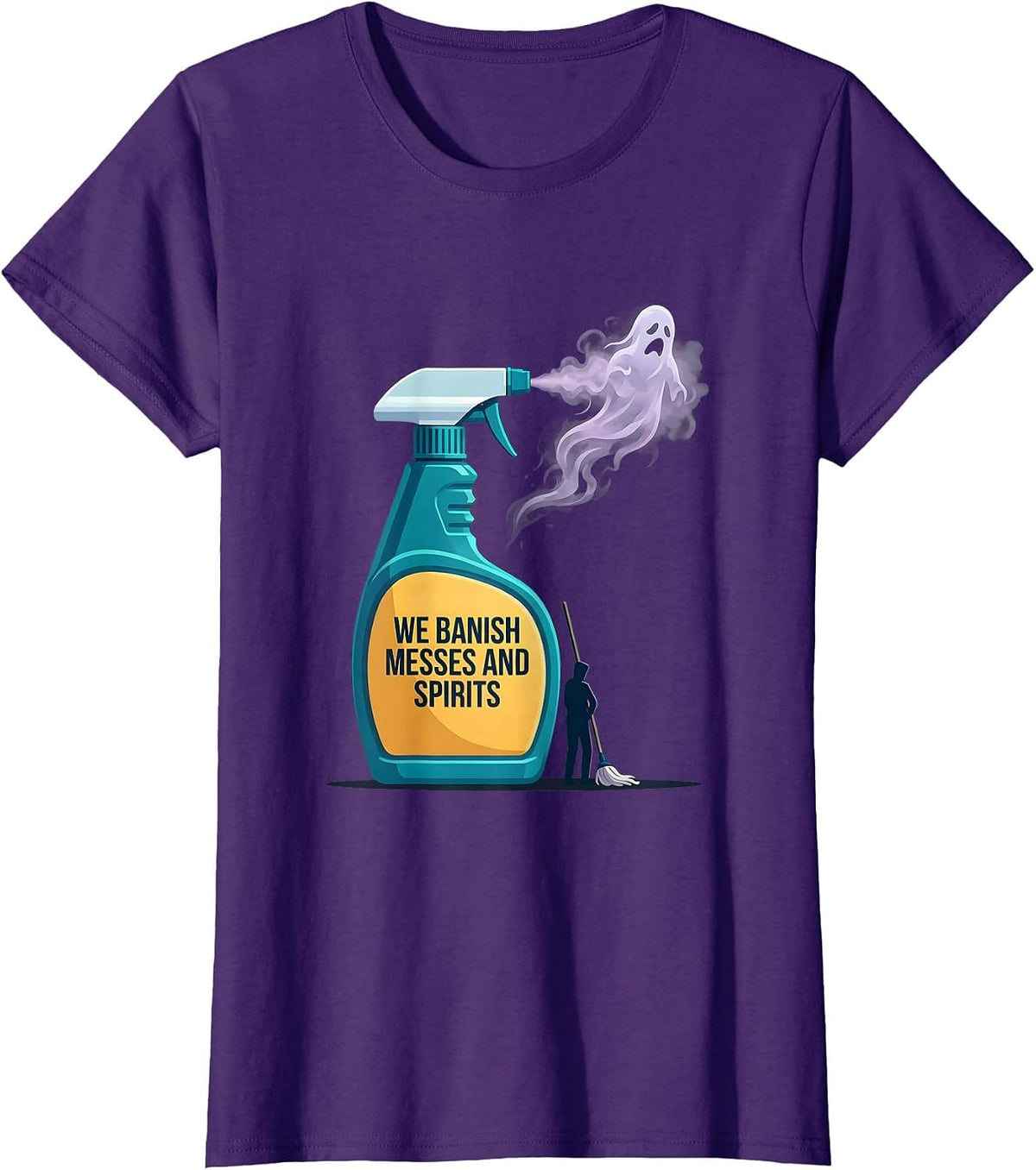 Women's We Banish Messes And Spirits Funny Workplace Boo Crew T-Shirt - Purple