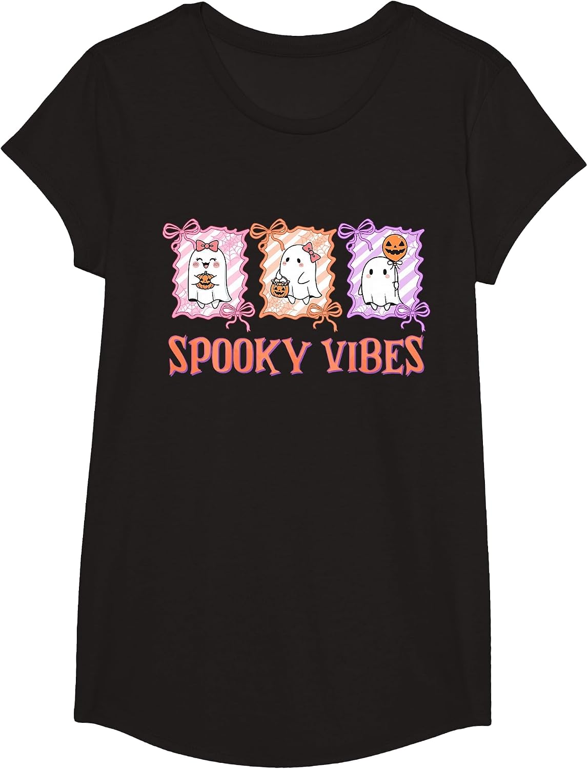 Spooky Vibes Halloween Ghost Girly Spooky Season Autumn Fall T-Shirt - Girls Black