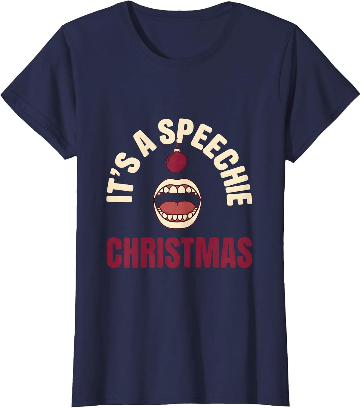 Women's It's a Speechie Christmas Funny SLP Speech Therapist Holiday T-Shirt - Navy Blue