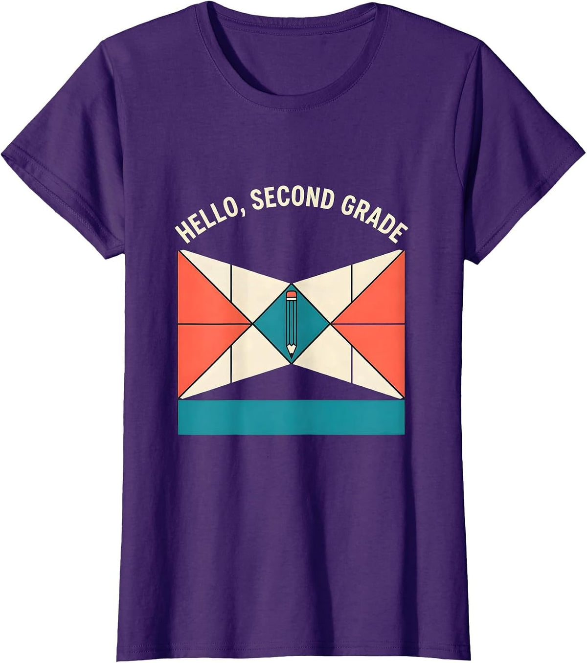 Women's Hello, Second Grade Coquette Bow Back to School Pencil T-Shirt - Purple