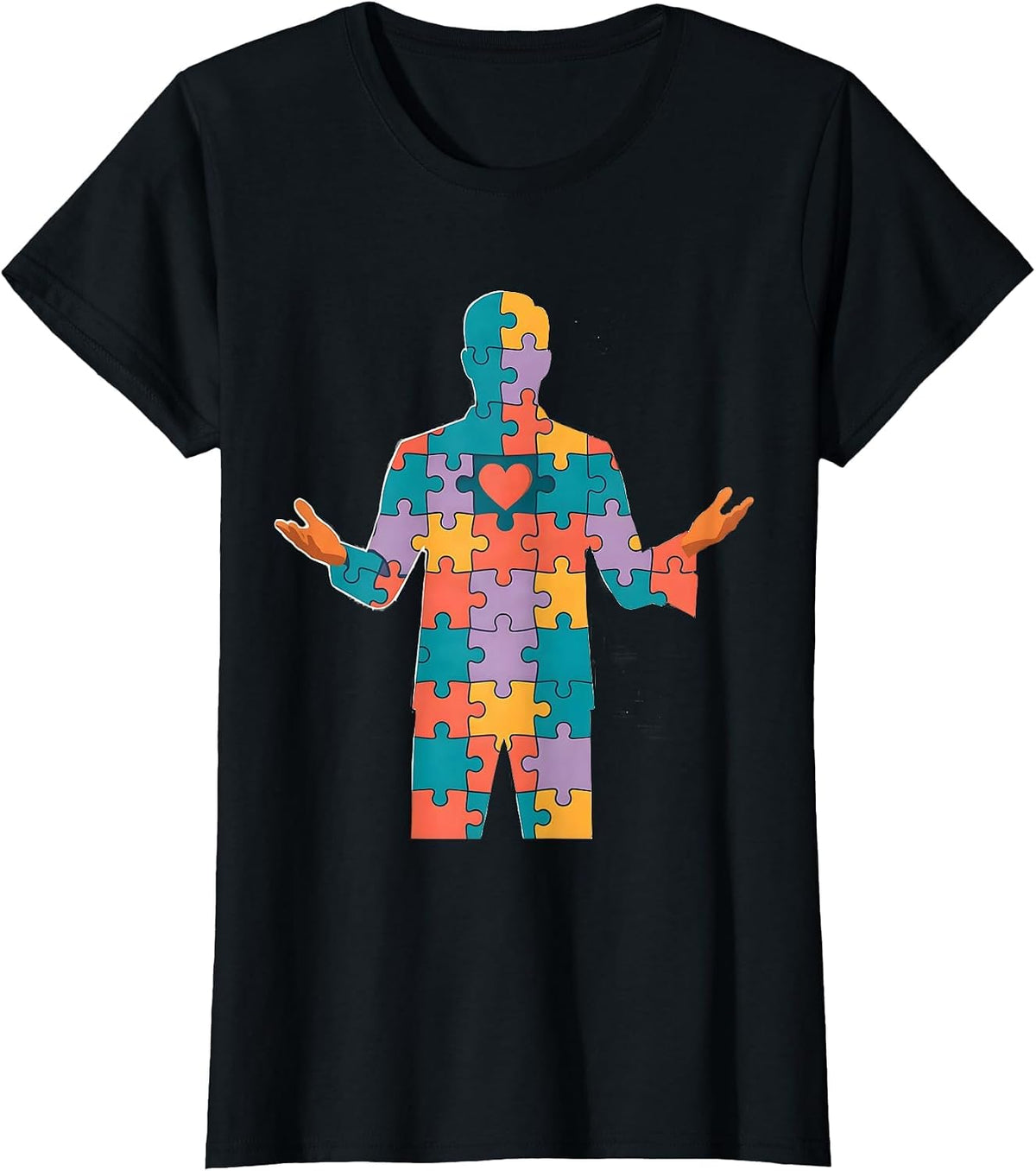 Sped Teacher Puzzle Piece Human Silhouette Design T-Shirt - Black