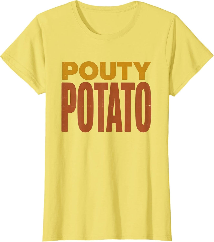 Women's Pouty Potato Vintage Funny Couples Thanksgiving Matching T-Shirt - Lemon Yellow