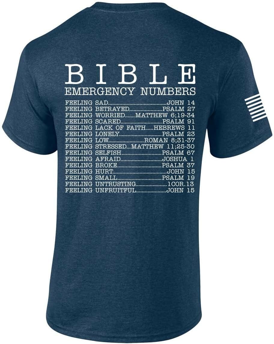 Trenz Shirt Co. Bible Emergency Numbers Tee - Heather Navy