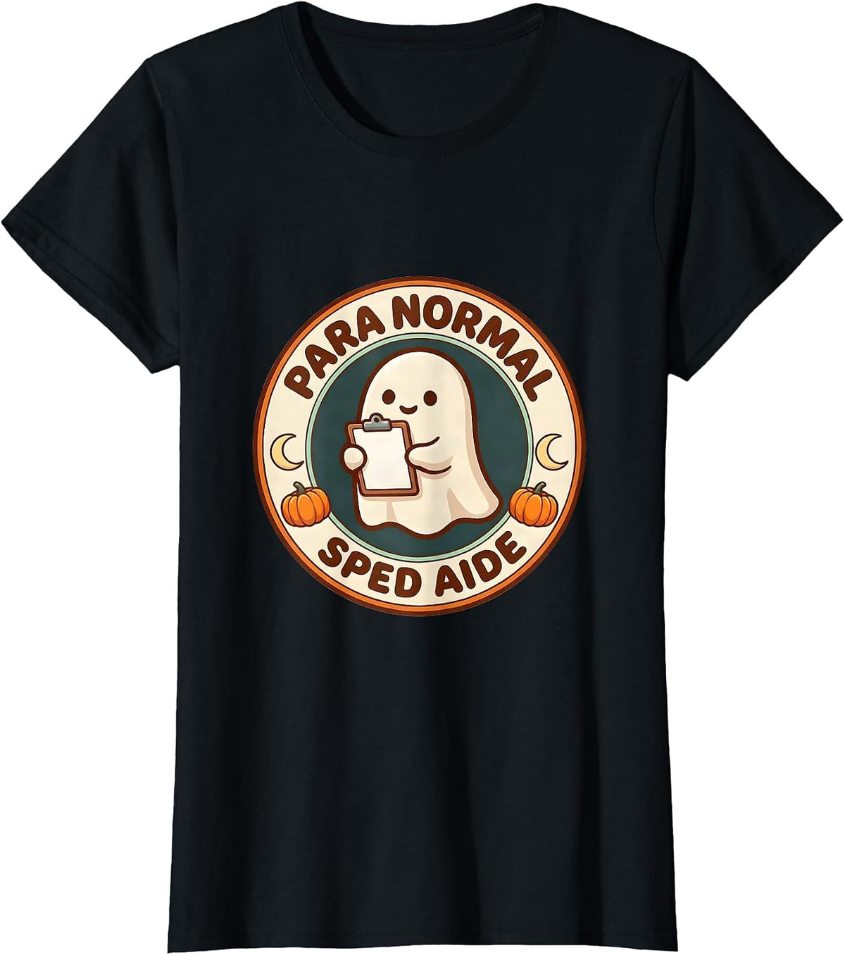 Women's Para Normal SPED Aide Cute Kawaii Ghost Halloween T-Shirt - Black
