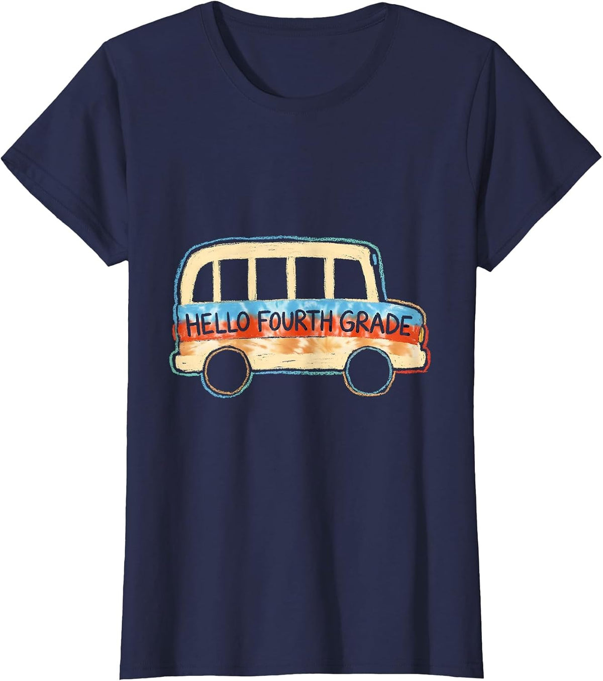 Women's Hello Fourth Grade Naive Kidcore Back To School Grade Level T-Shirt - Navy Blue