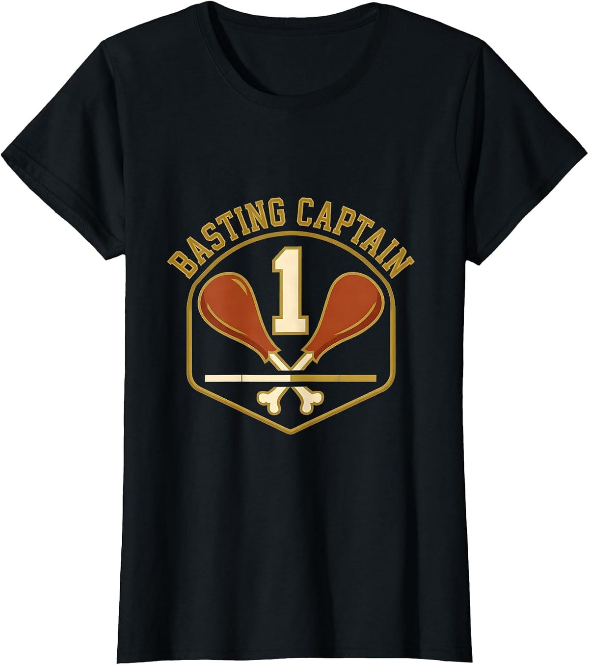 Women's Basting Captain Sports Funny Thanksgiving Turkey Family T-Shirt - Black