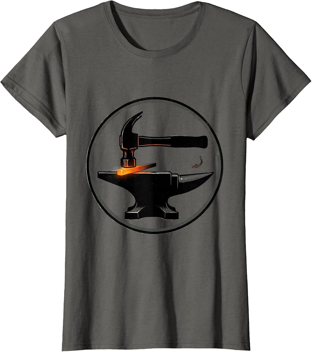Women's Sealed Hammer Anvil Screenprint Blacksmith Humor T-Shirt - Asphalt Grey