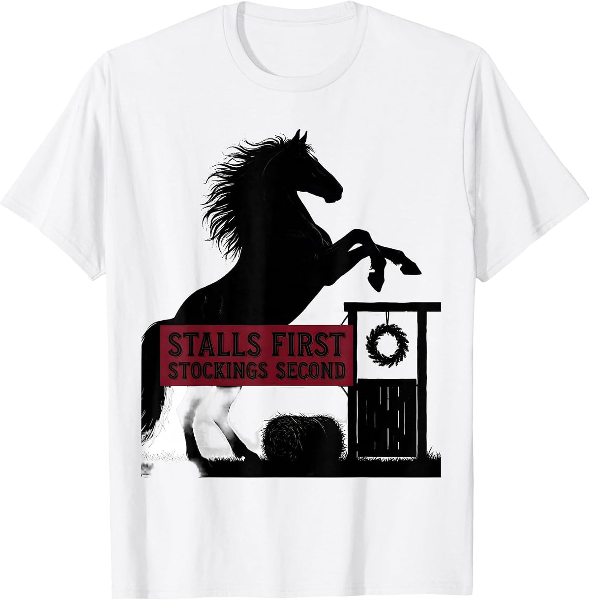Men's Stalls First Stockings Second Horse Lover Christmas Pajama T-Shirt - White