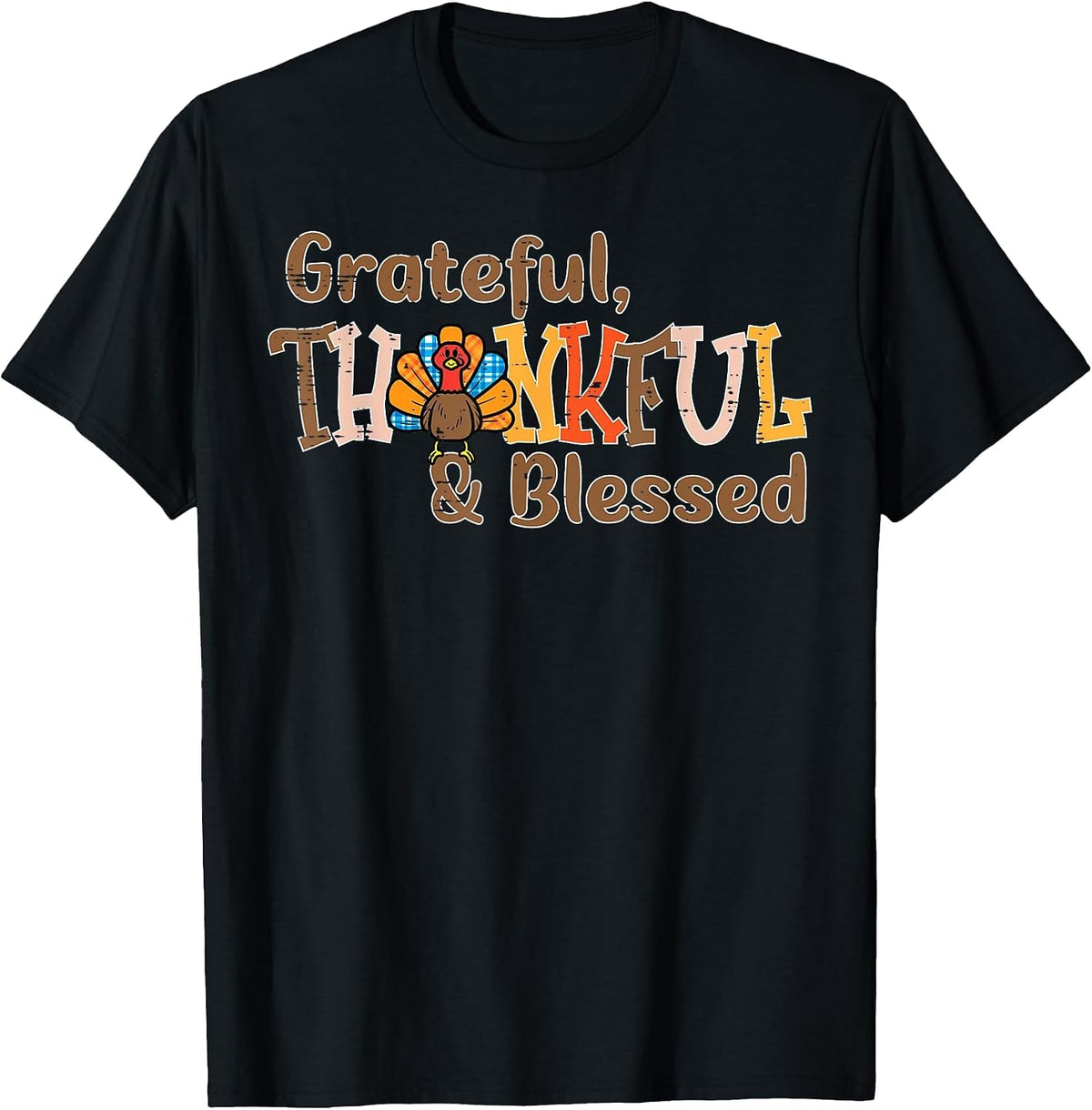 Turkey Grateful Thankful Blessed Thanksgiving Men Women T-Shirt - Black