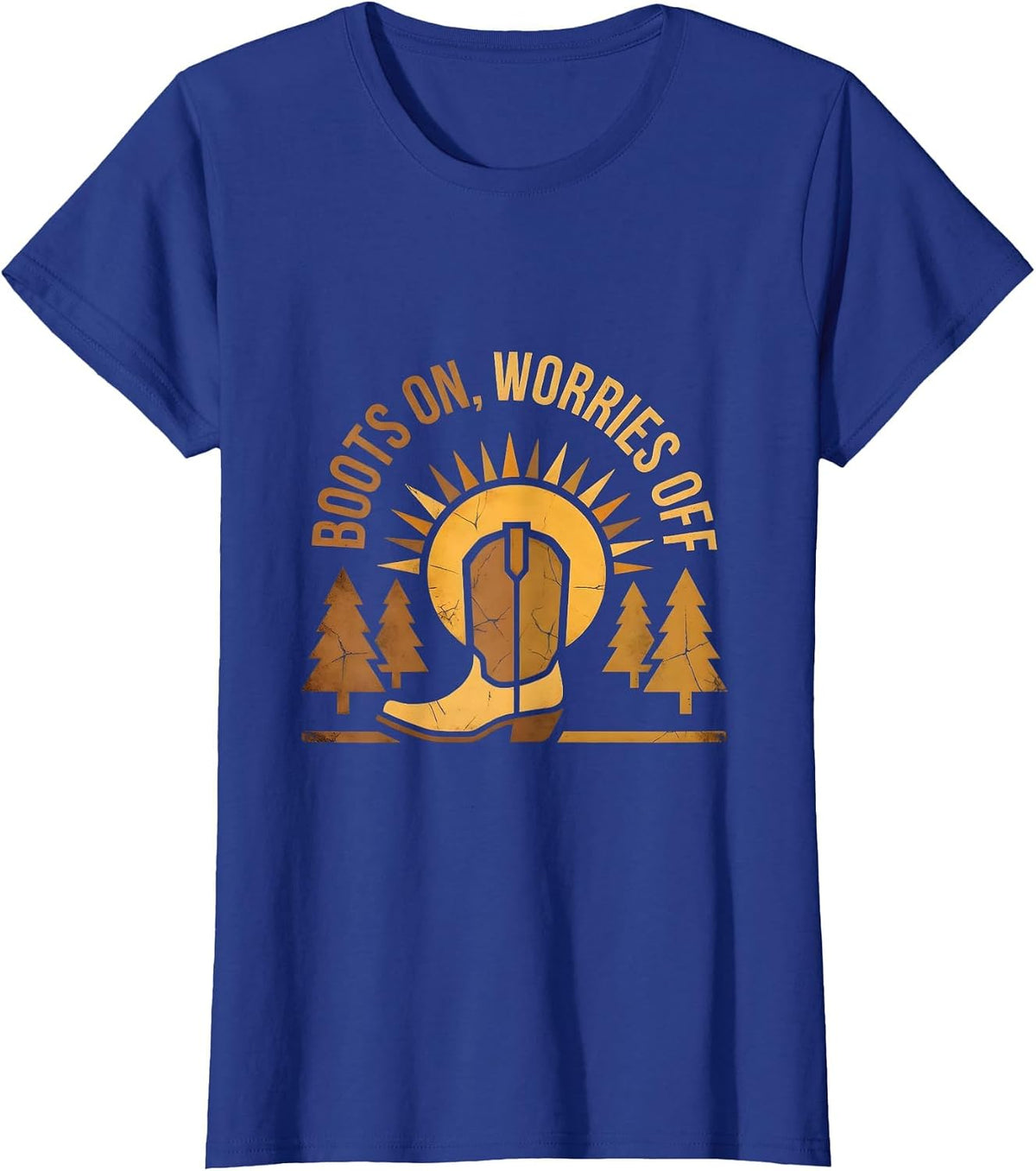 Women's Boots On Worries Off Country Music Design T-Shirt - Royal Blue