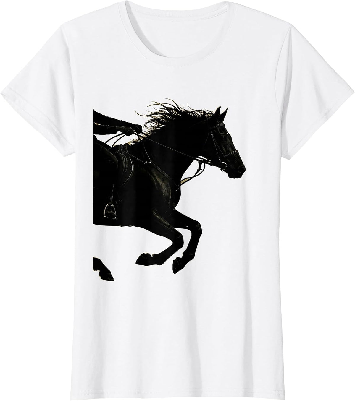 Galloping Horse Reins Grip Equestrian Illustration T-Shirt - White