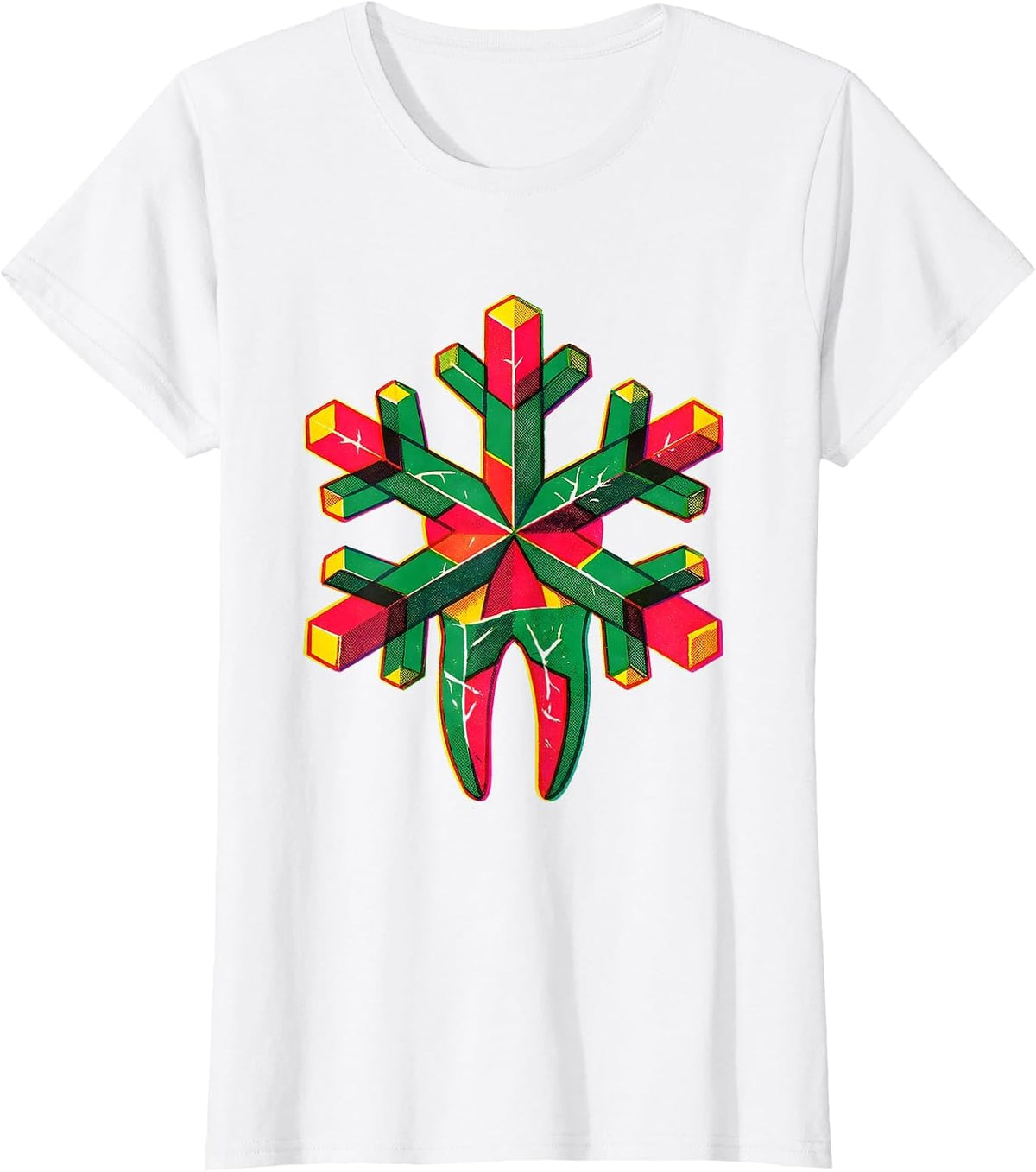 Women's Six-Armed Snowflake Dentist Christmas Dental Office Humor T-Shirt - White