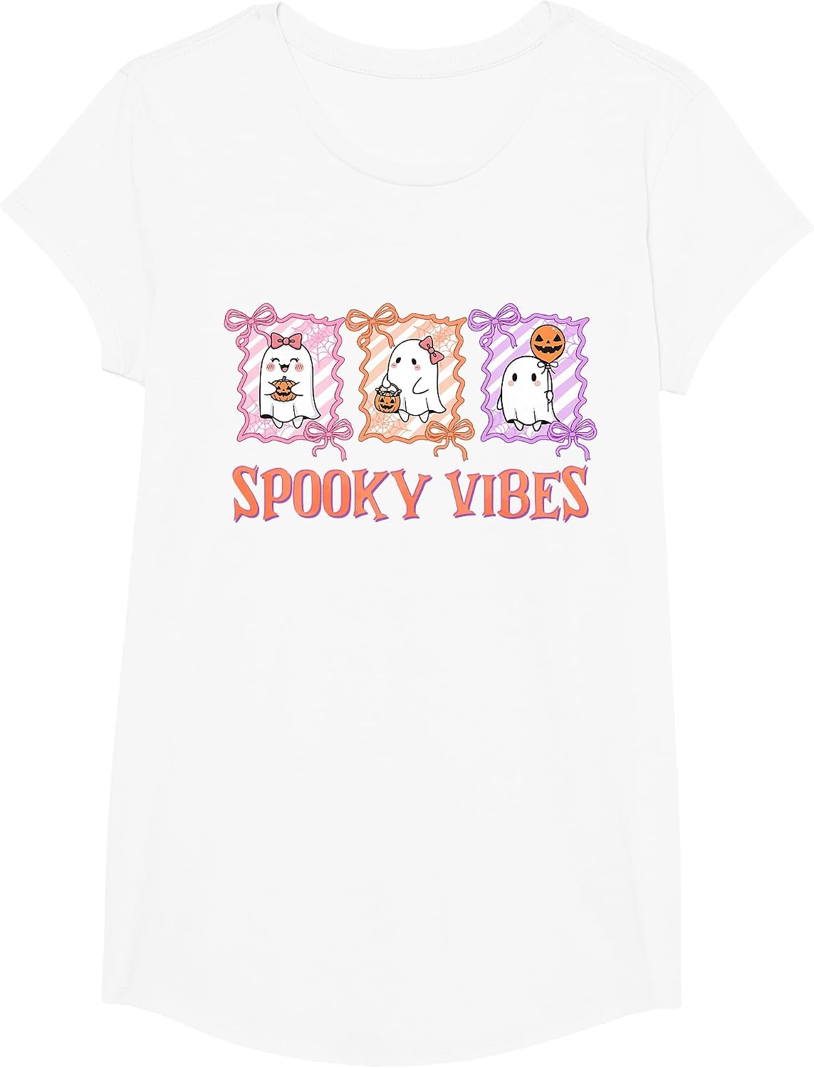 Spooky Vibes Halloween Ghost Girly Spooky Season Autumn Fall T-Shirt - Girls White