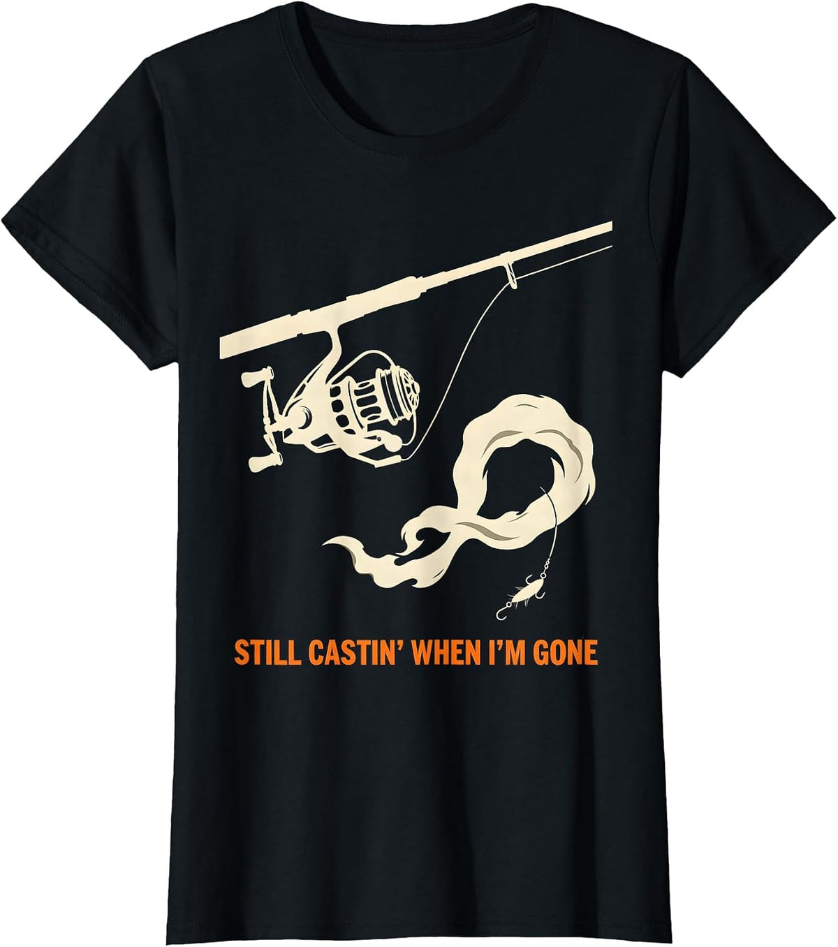 Women's Still Castin When I'm Gone Spooky Skeleton Halloween Fishing T-Shirt - Black