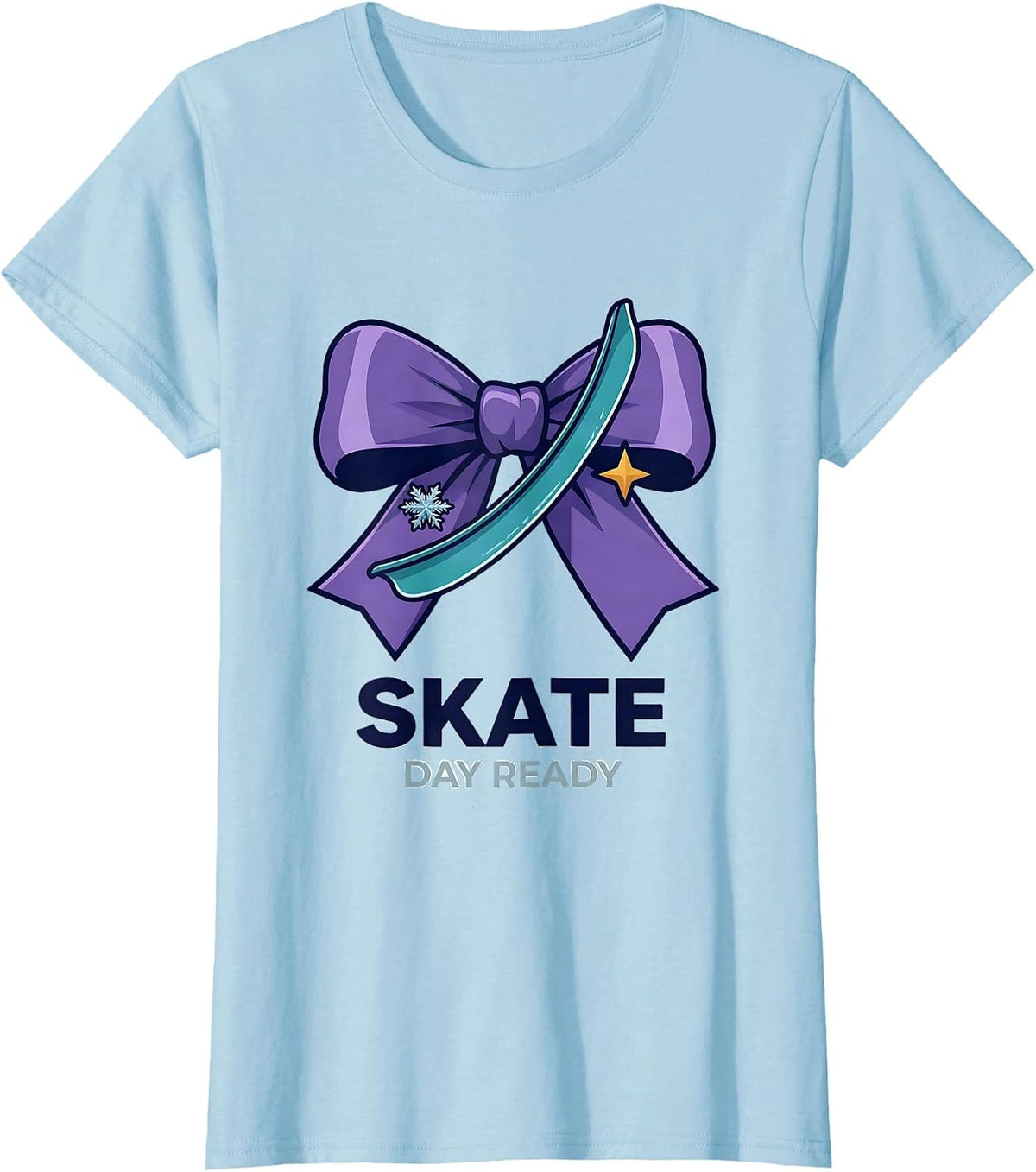 Skate Day Ready Cute Coquette Bow State Pride Girls T-Shirt - Baby Blue