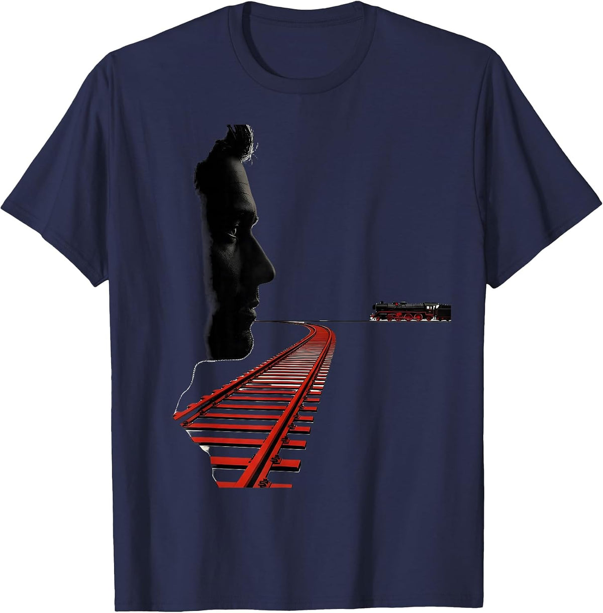 Men's Steam Locomotive Train Enthusiast Vintage Humor T-Shirt - Navy Blue