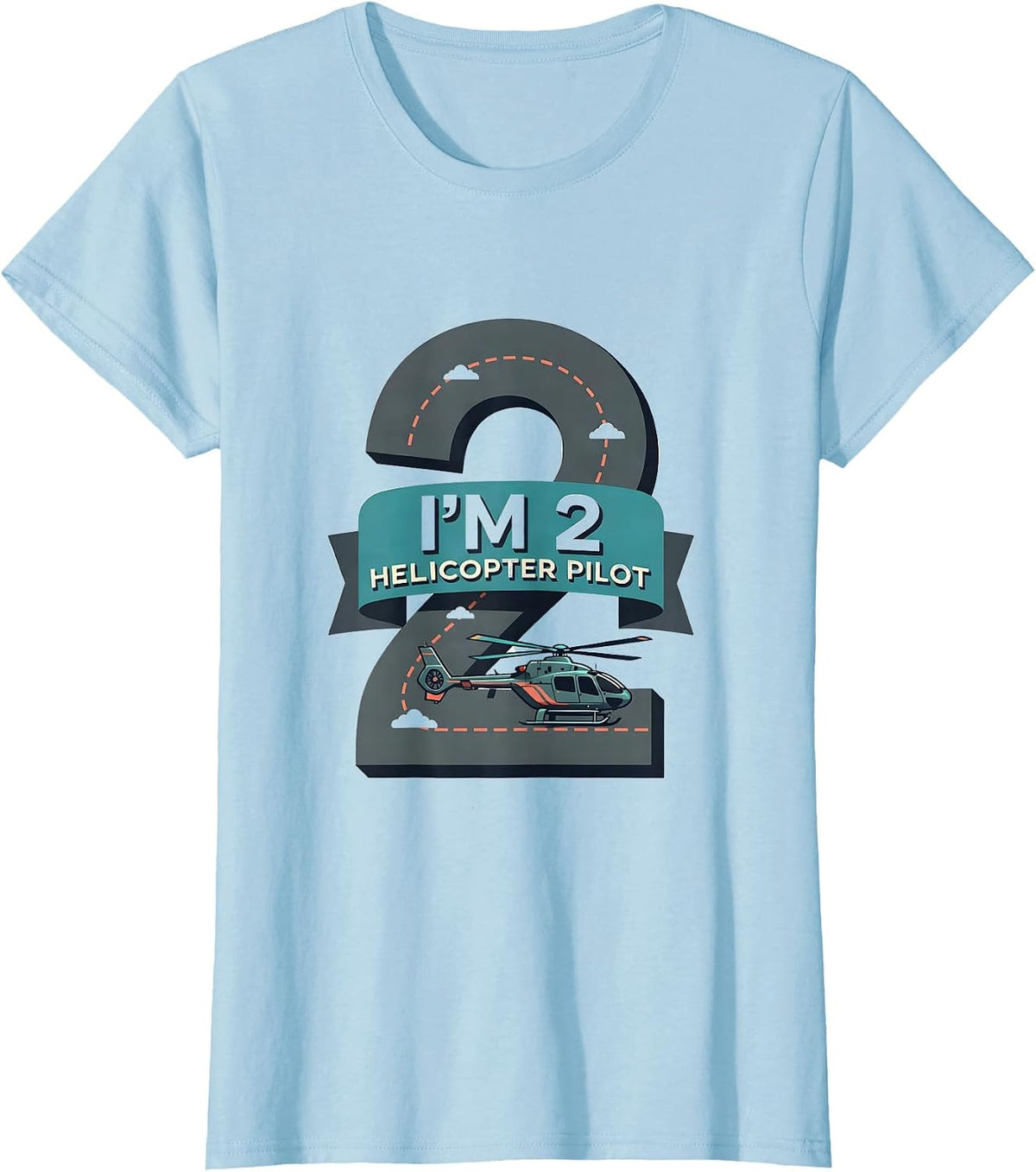 I'm 2, Helicopter Pilot Boys Birthday Airplane Party T-Shirt - Baby Blue