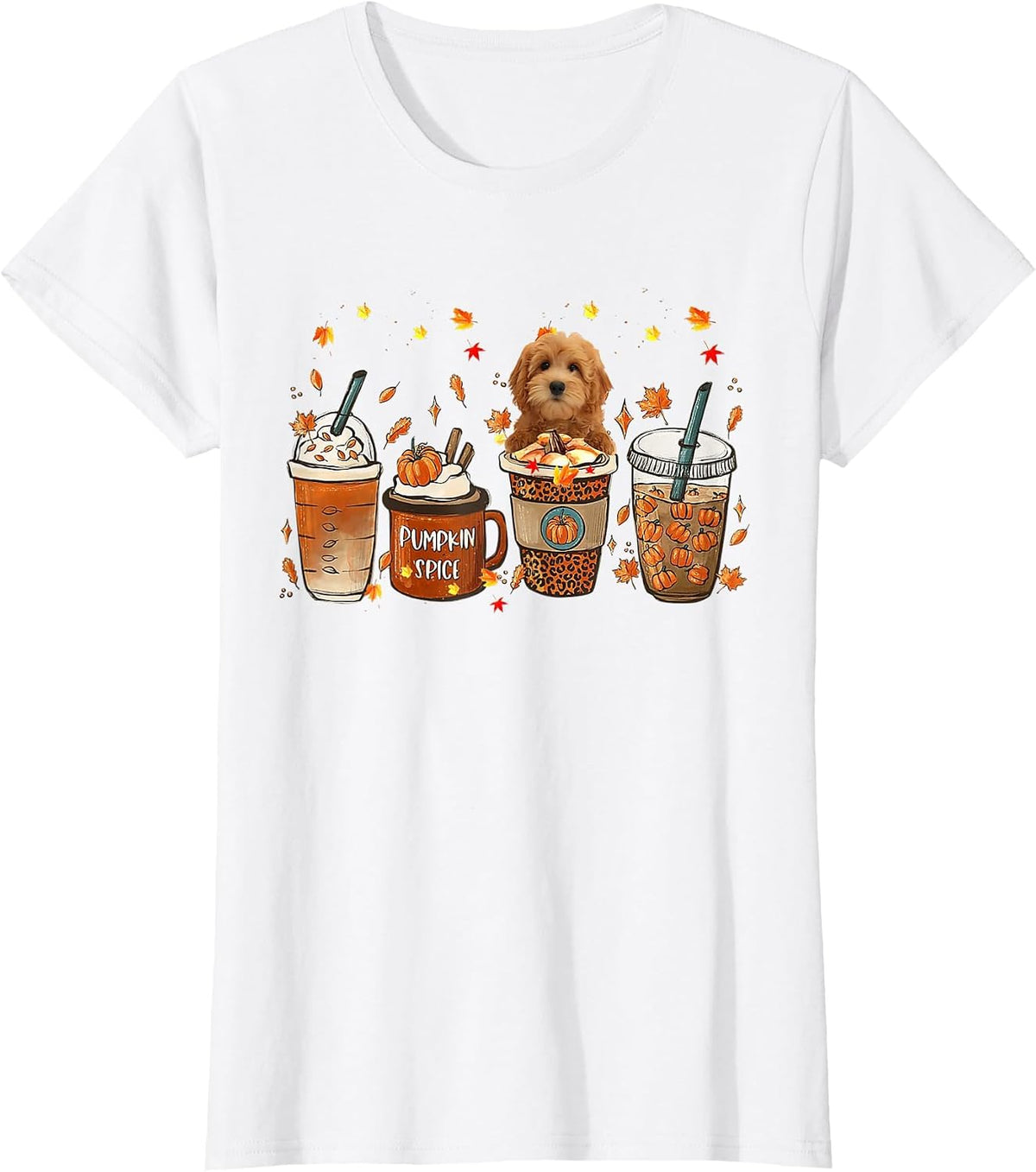 Goldendoodle Fall Coffee Pumpkin Spice Latte Iced Autumn T-Shirt - White