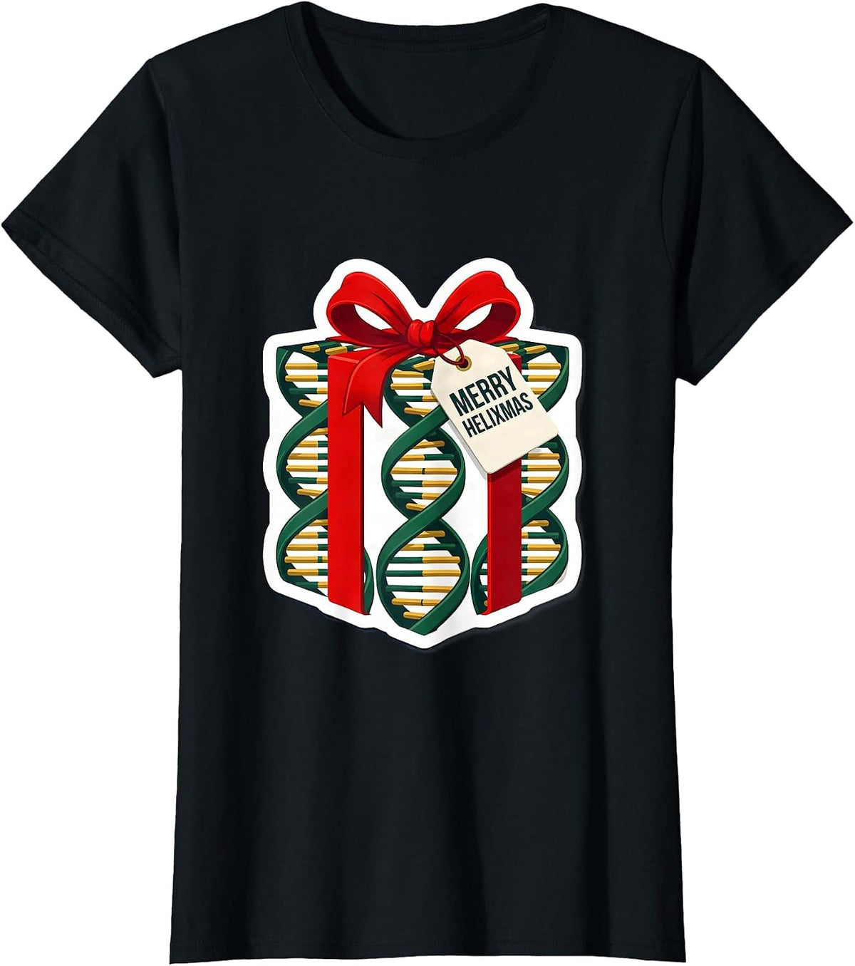 Merry Helixmas Funny DNA Helix Science Teacher Christmas T-Shirt - Black